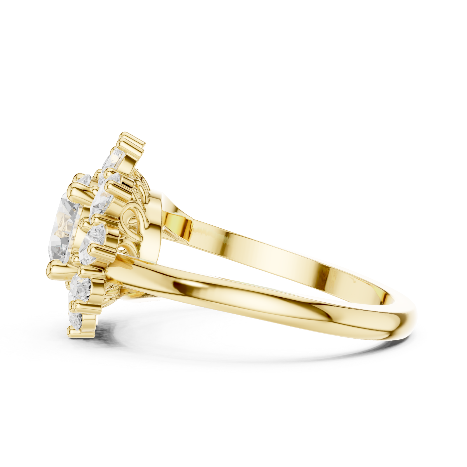  Gold Heavenly Dewdrop Cascade Solitaire Ring Side View