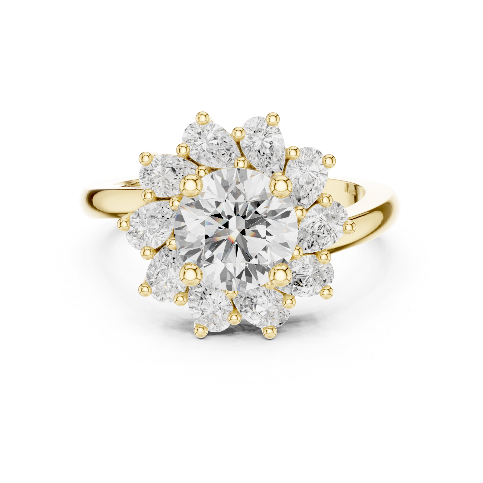  Gold Heavenly Dewdrop Cascade Solitaire Ring Front View