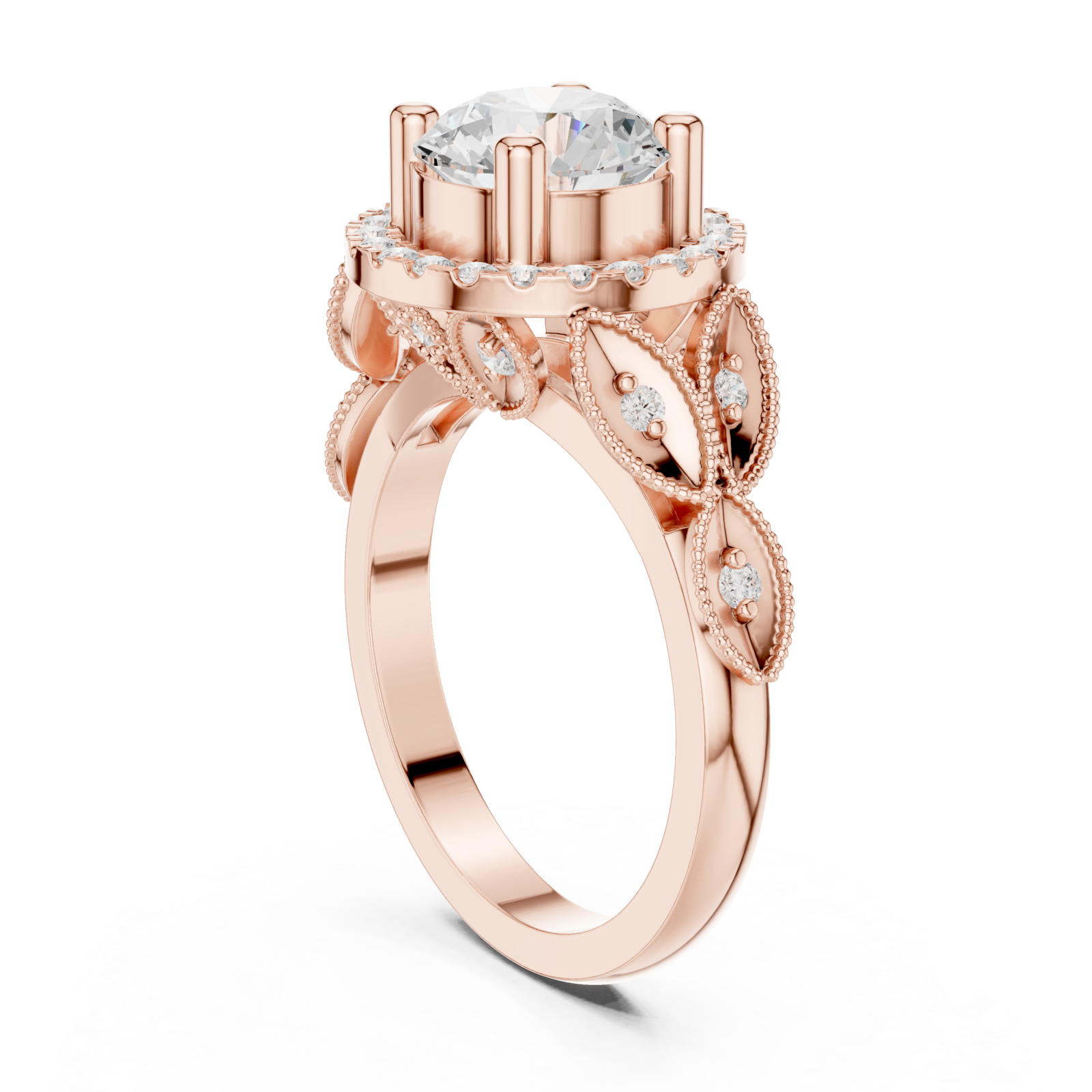  Rose Gold Celestial Blossom Filigree Engagement Ring Left View
