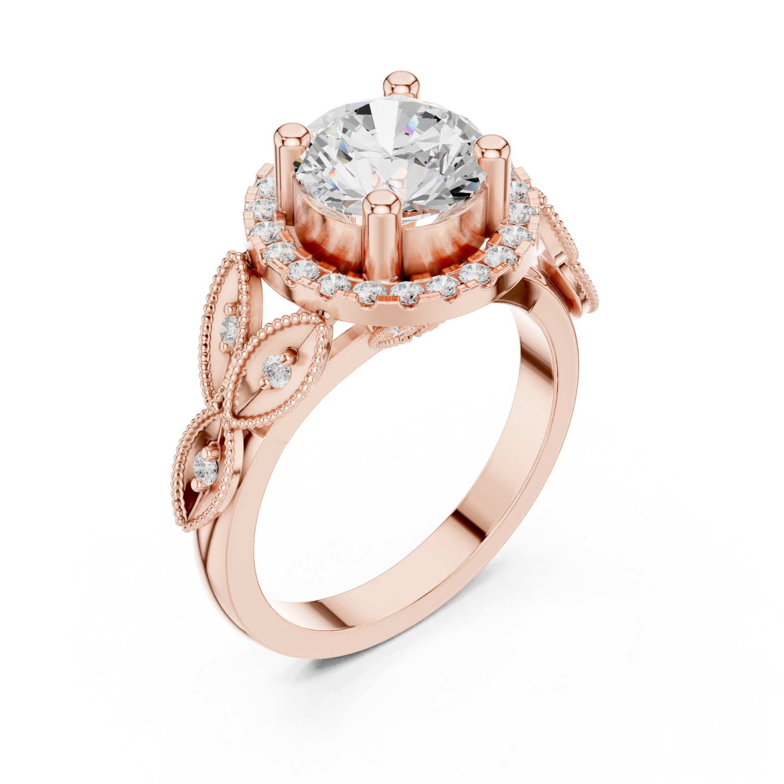  Rose Gold Celestial Blossom Filigree Engagement Ring Right View