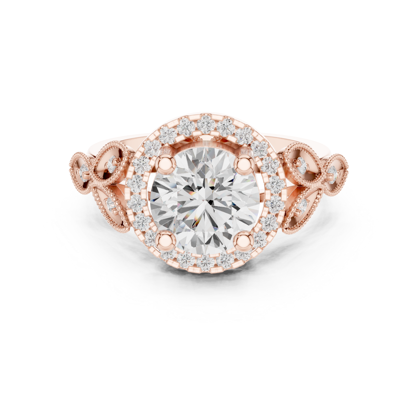  Rose Gold Celestial Blossom Filigree Engagement Ring Front View