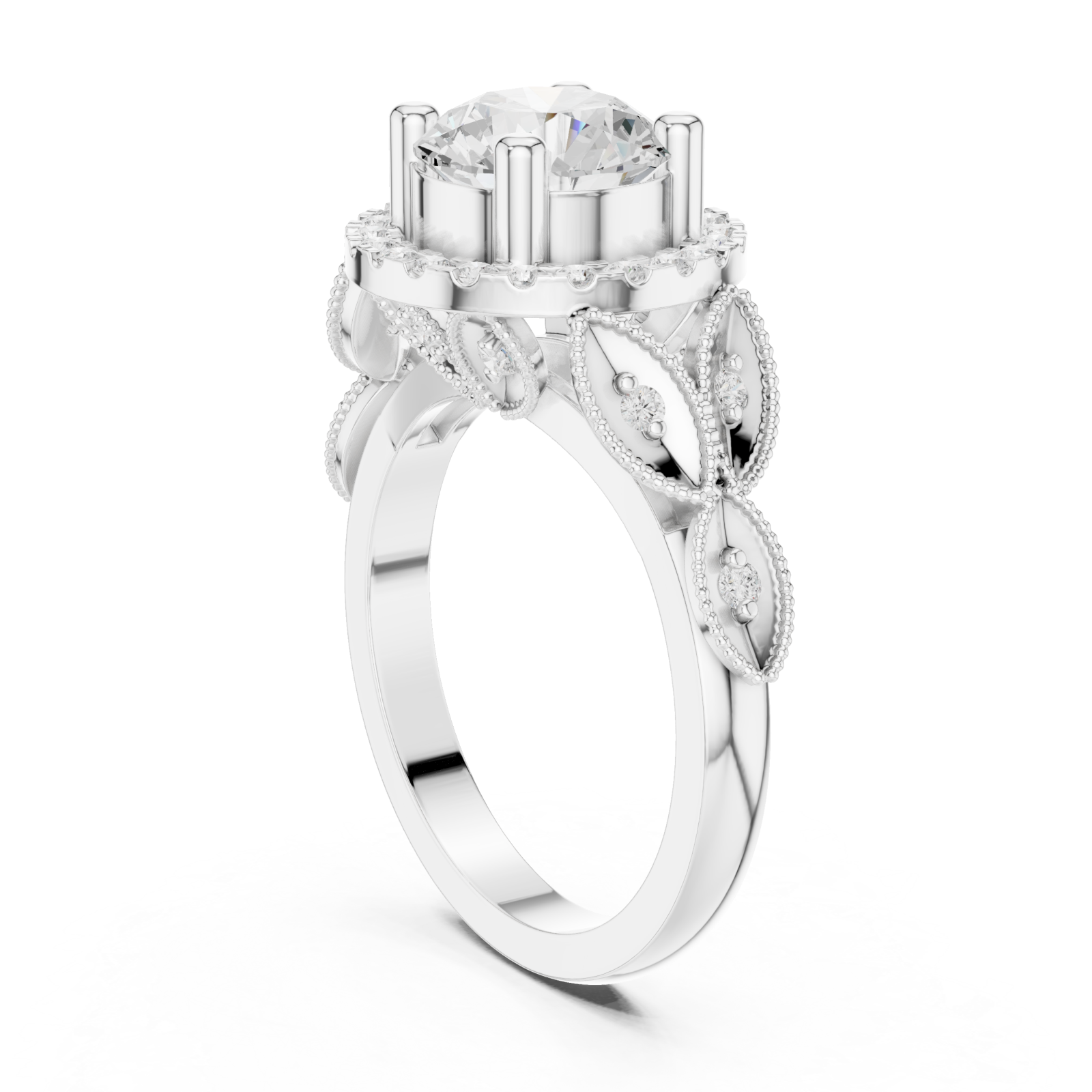  White Gold Celestial Blossom Filigree Engagement Ring Left View