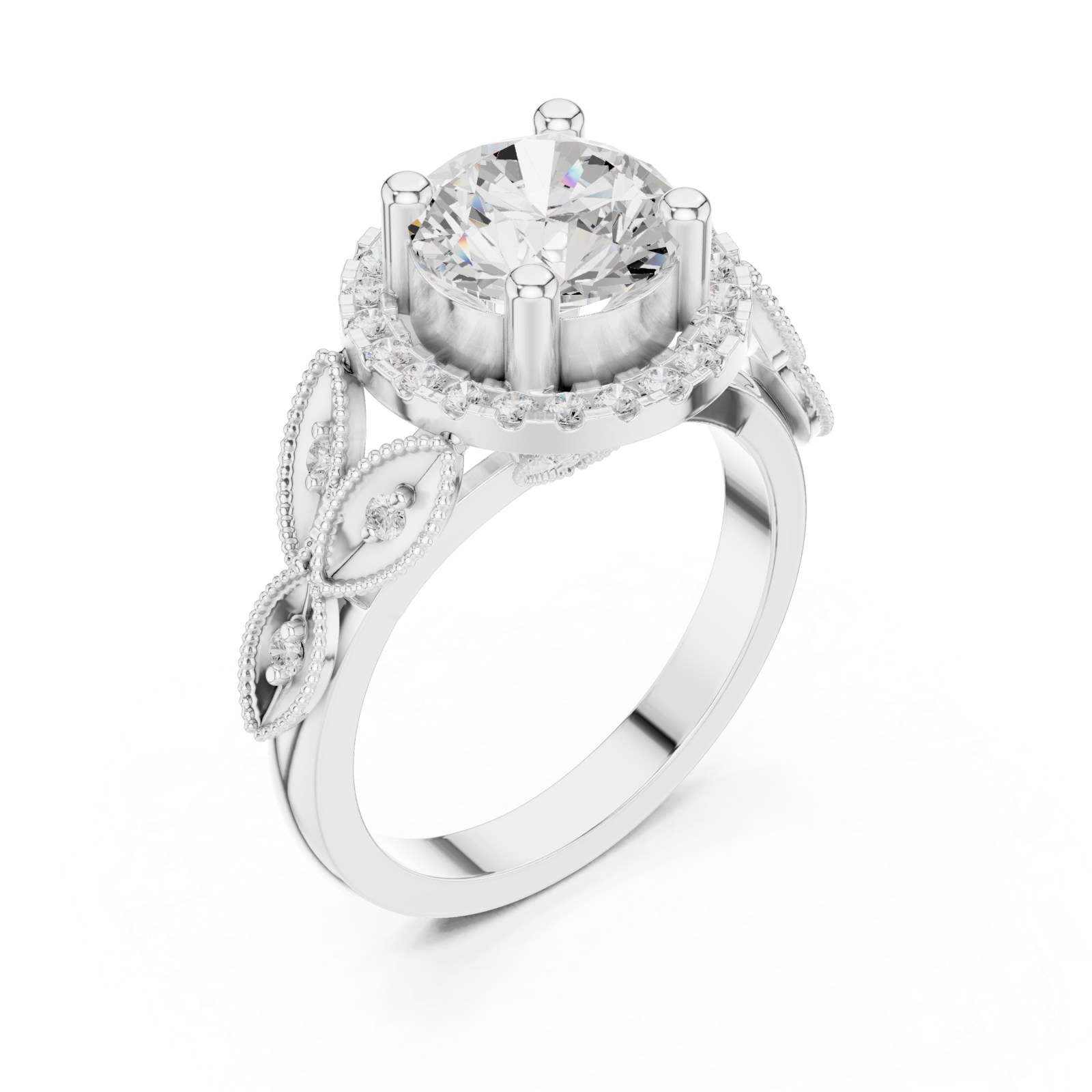 White Gold Celestial Blossom Filigree Engagement Ring Right View