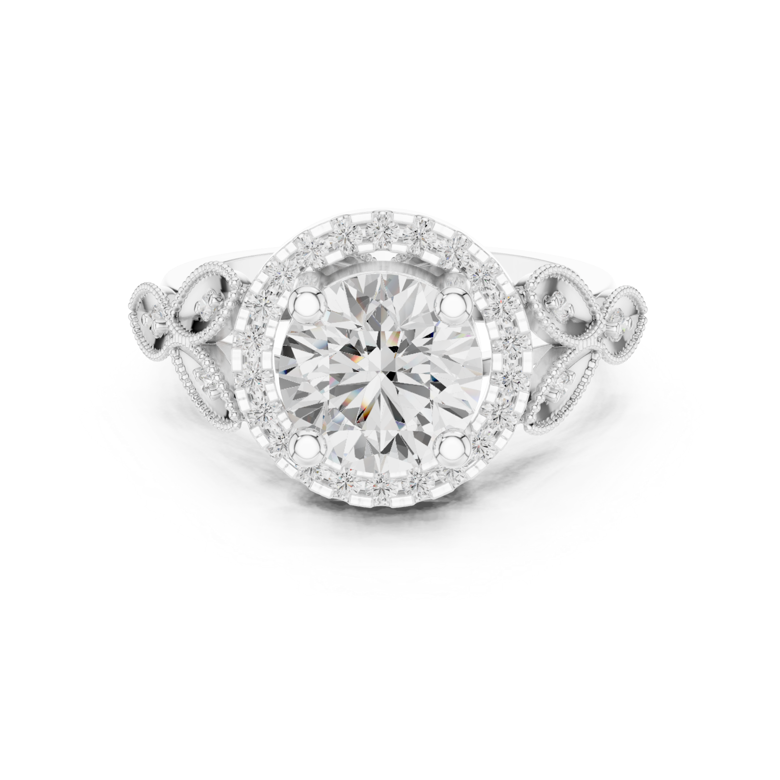  White Gold Celestial Blossom Filigree Engagement Ring Front View
