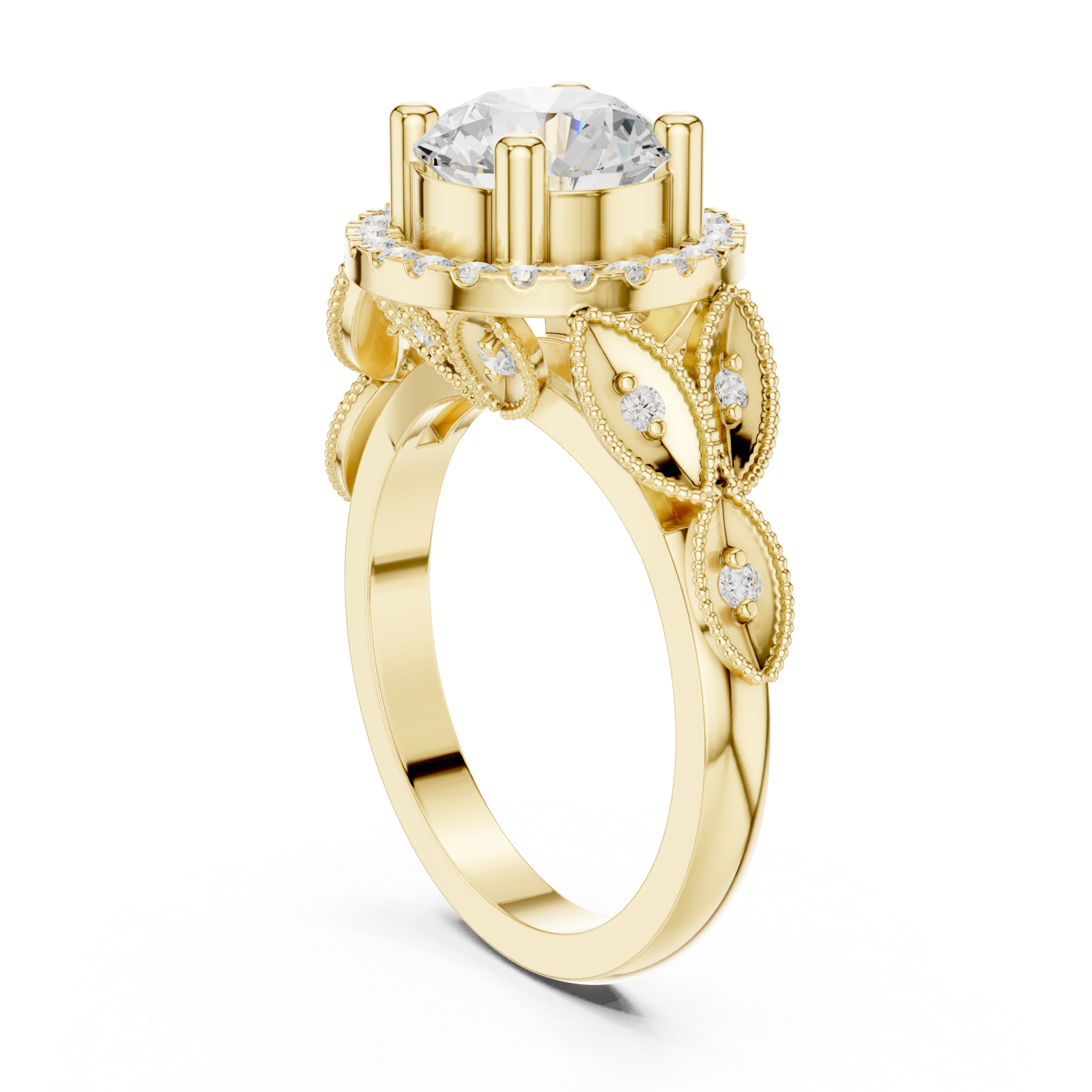  Gold Celestial Blossom Filigree Engagement Ring Left View