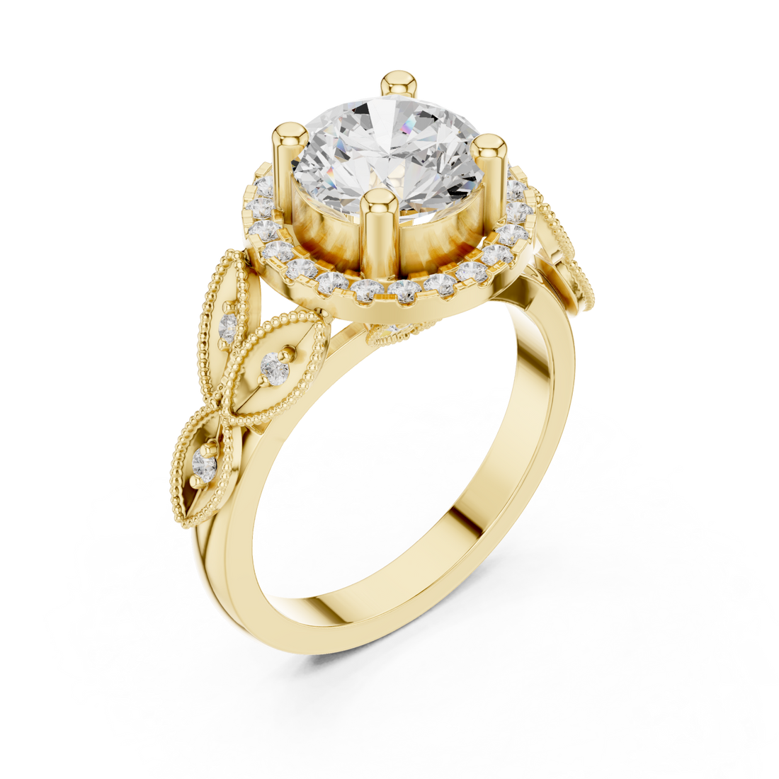 Gold Celestial Blossom Filigree Engagement Ring Right View