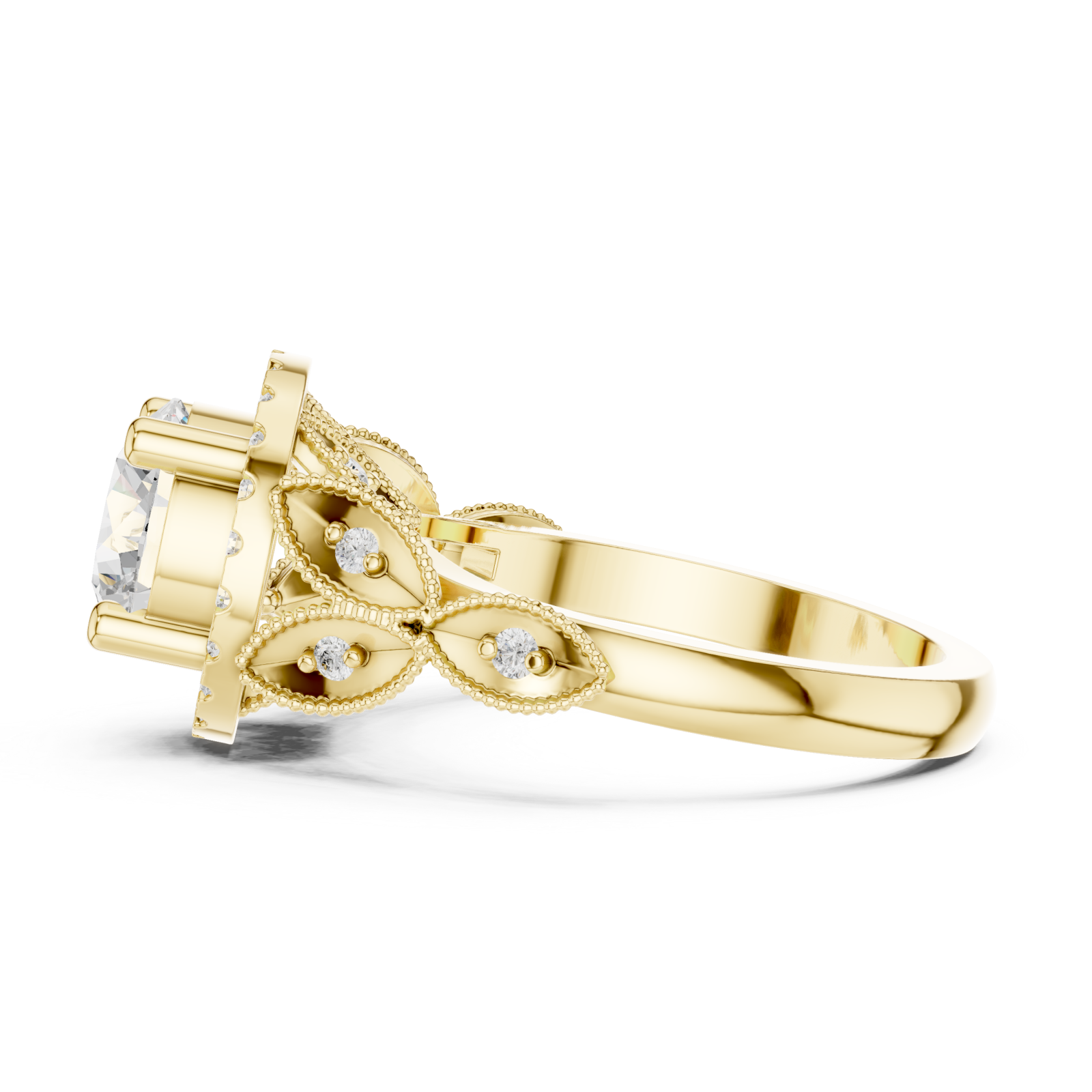  Gold Celestial Blossom Filigree Engagement Ring Side View