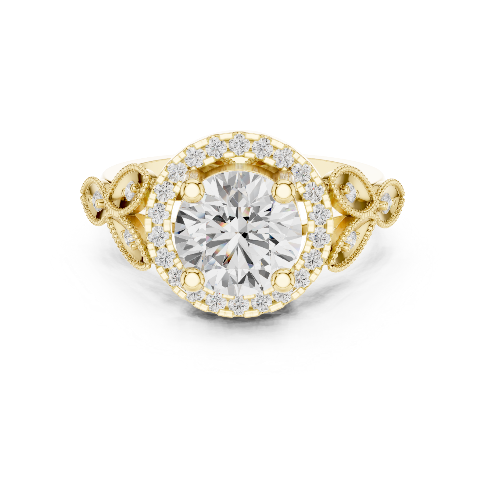 Gold Celestial Blossom Filigree Engagement Ring Front View