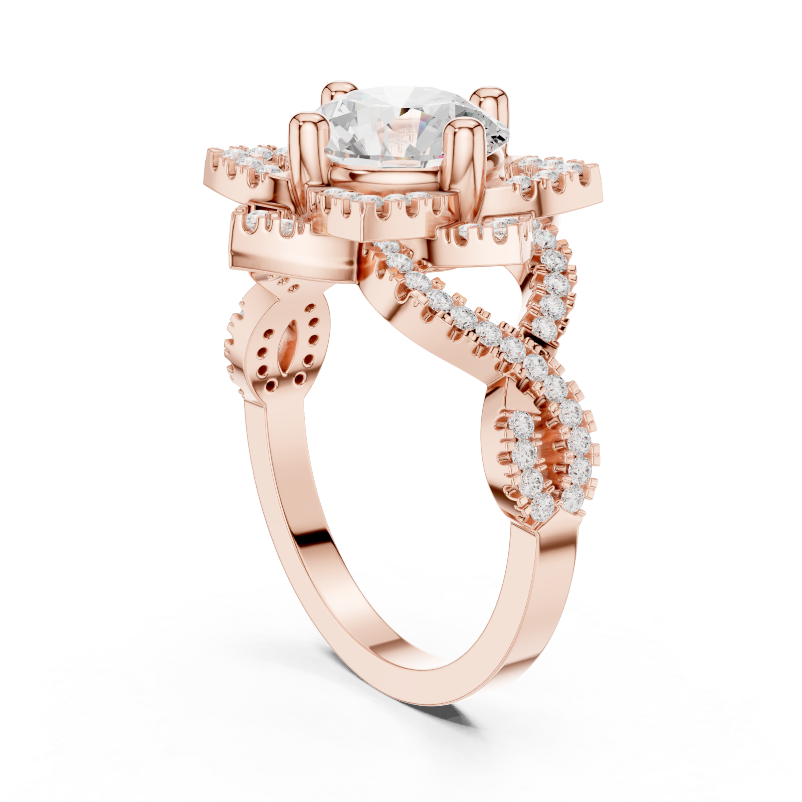  Rose Gold Twilight Cascade Swirl Ring Left View