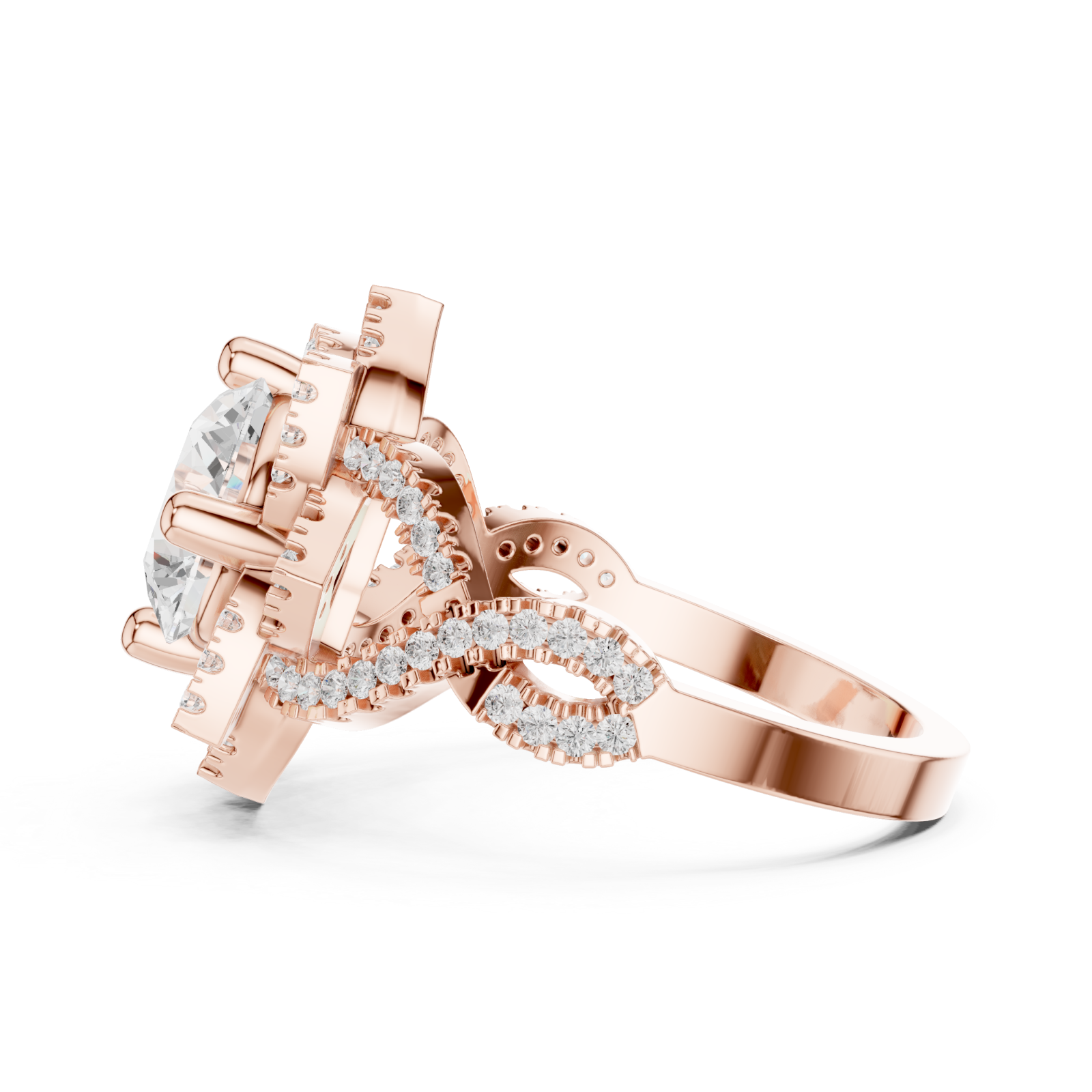  Rose Gold Twilight Cascade Swirl Ring Side View