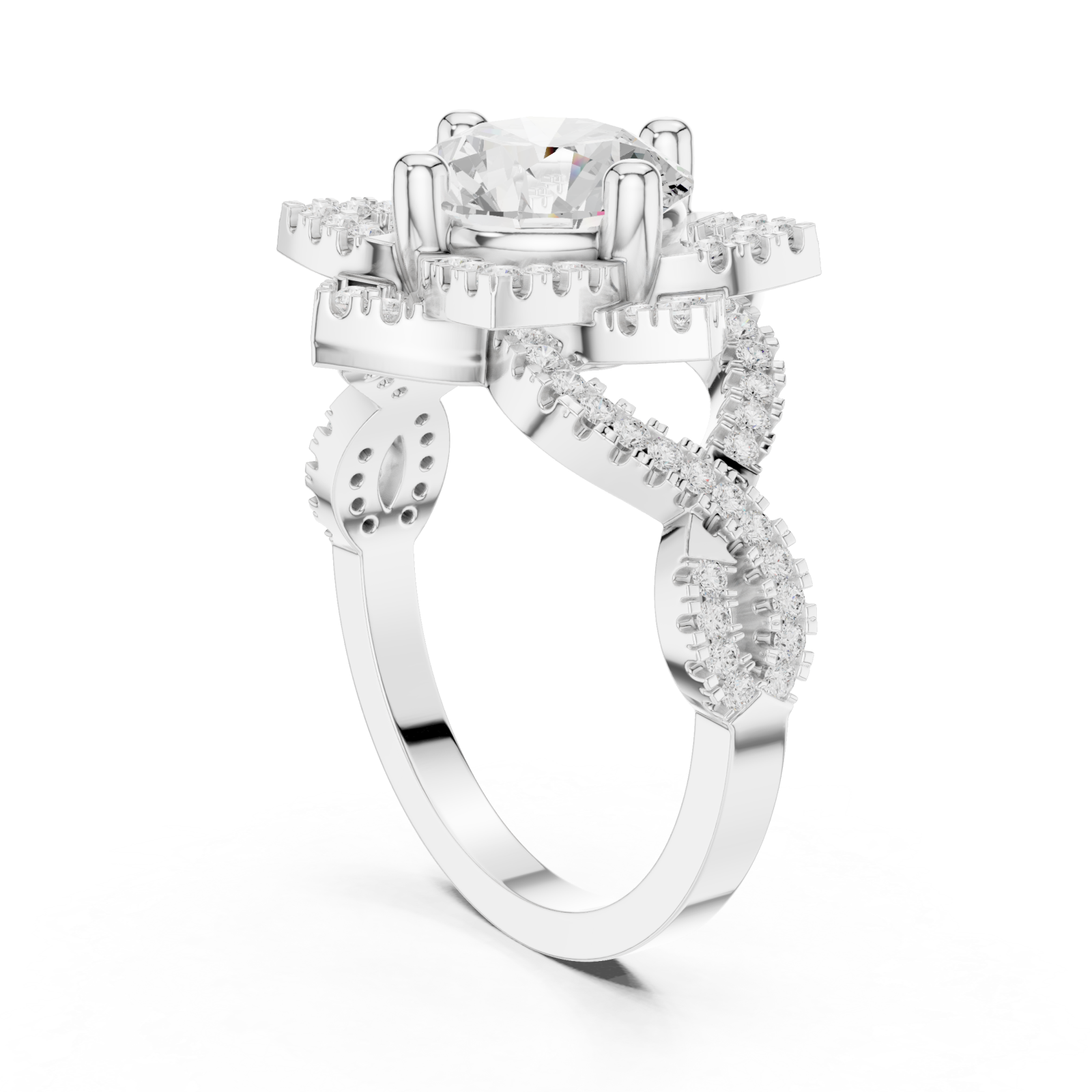  White Gold Twilight Cascade Swirl Ring Left View