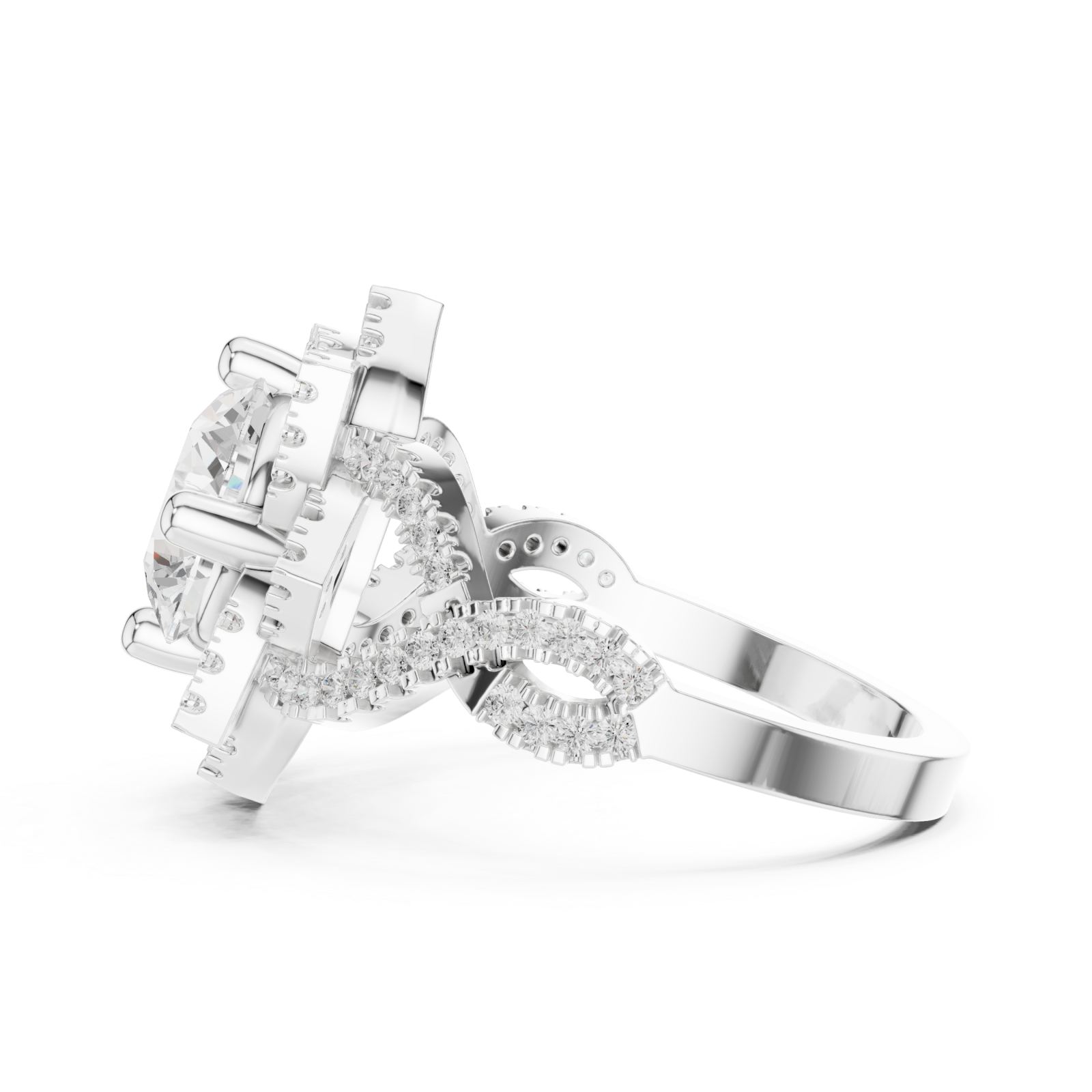  White Gold Twilight Cascade Swirl Ring Side View