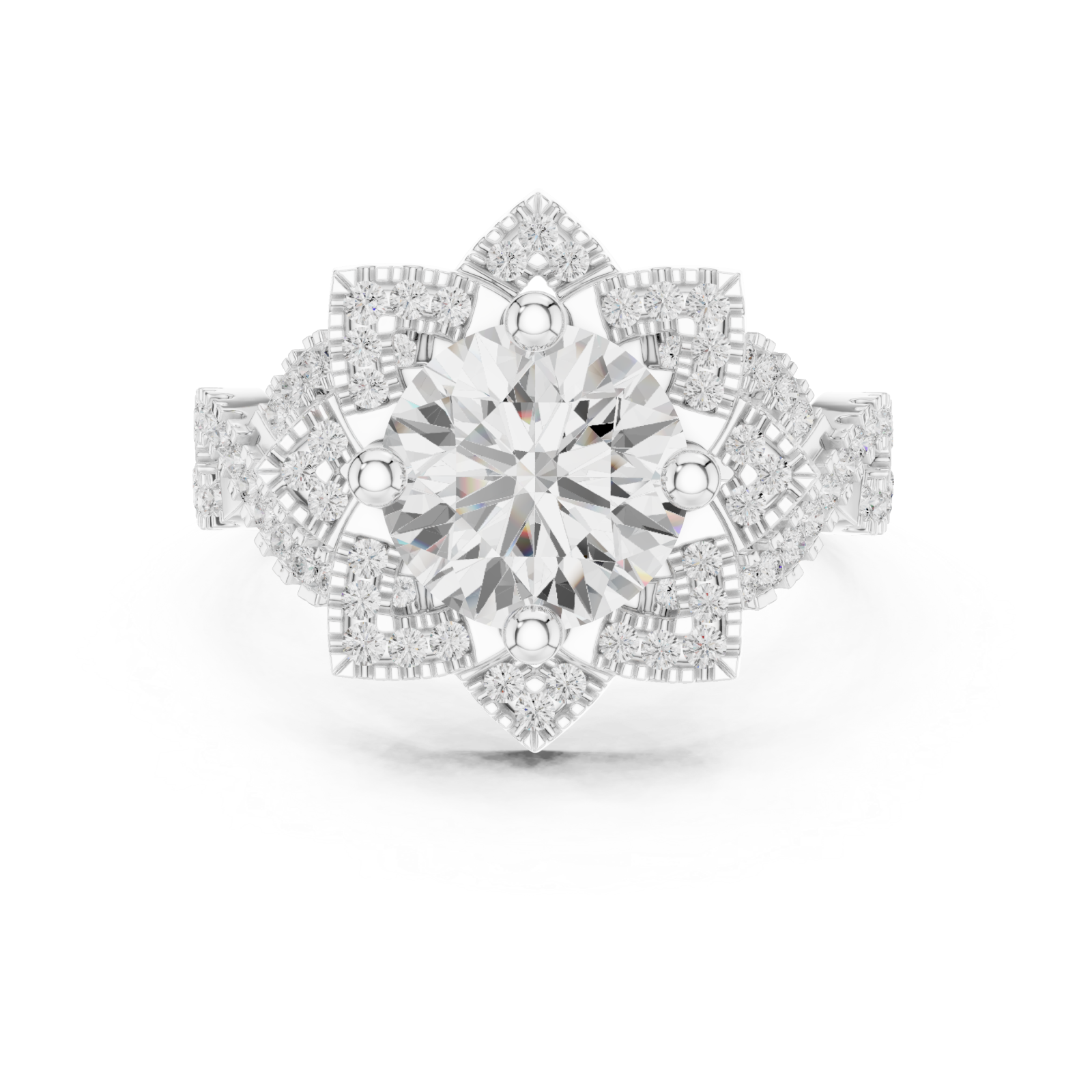  White Gold Twilight Cascade Swirl Ring Front View