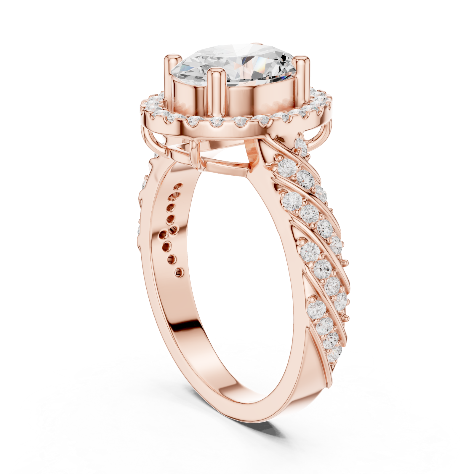  Rose Gold Enchanted Spiral Solitaire Statement Ring Left View