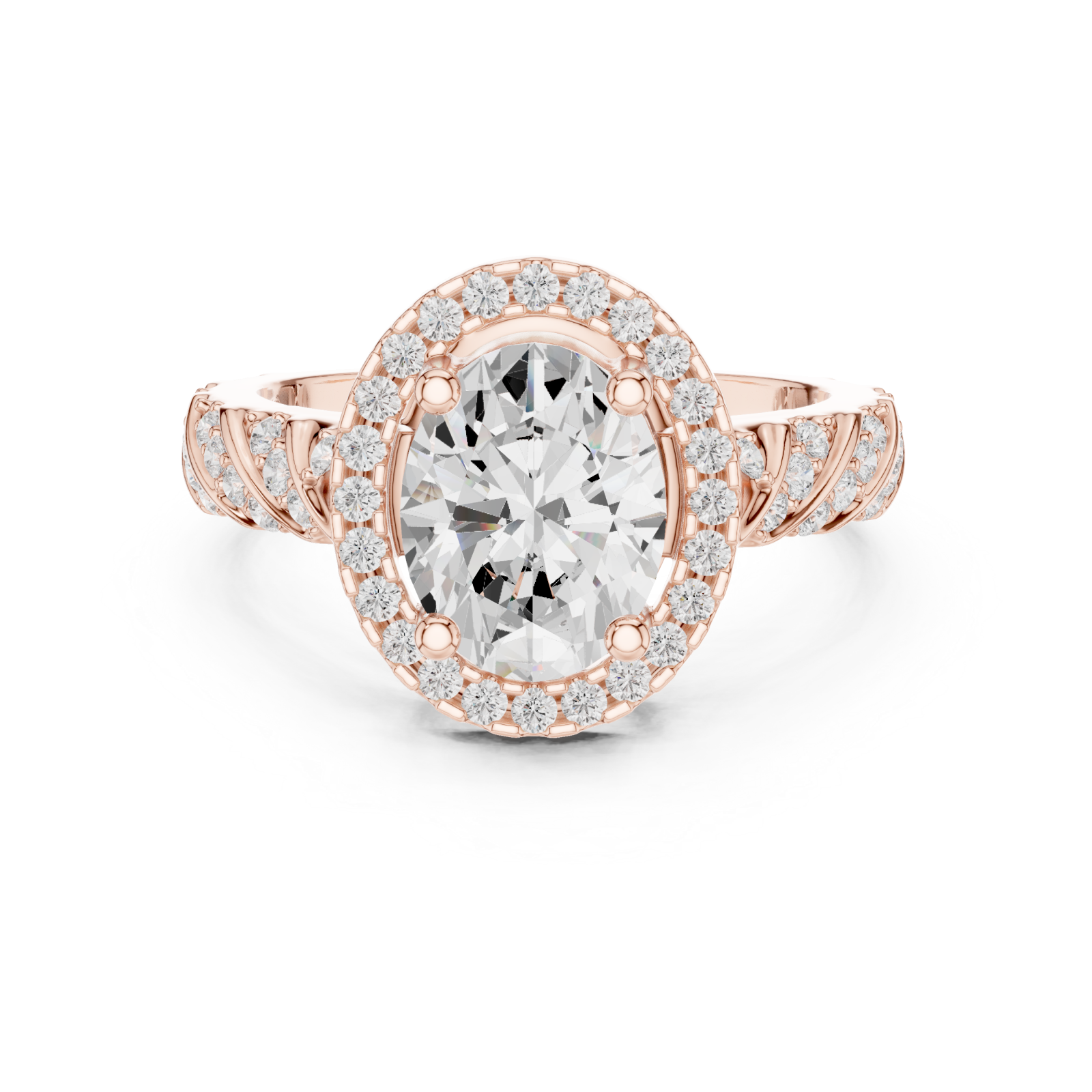  Rose Gold Enchanted Spiral Solitaire Statement Ring Front View