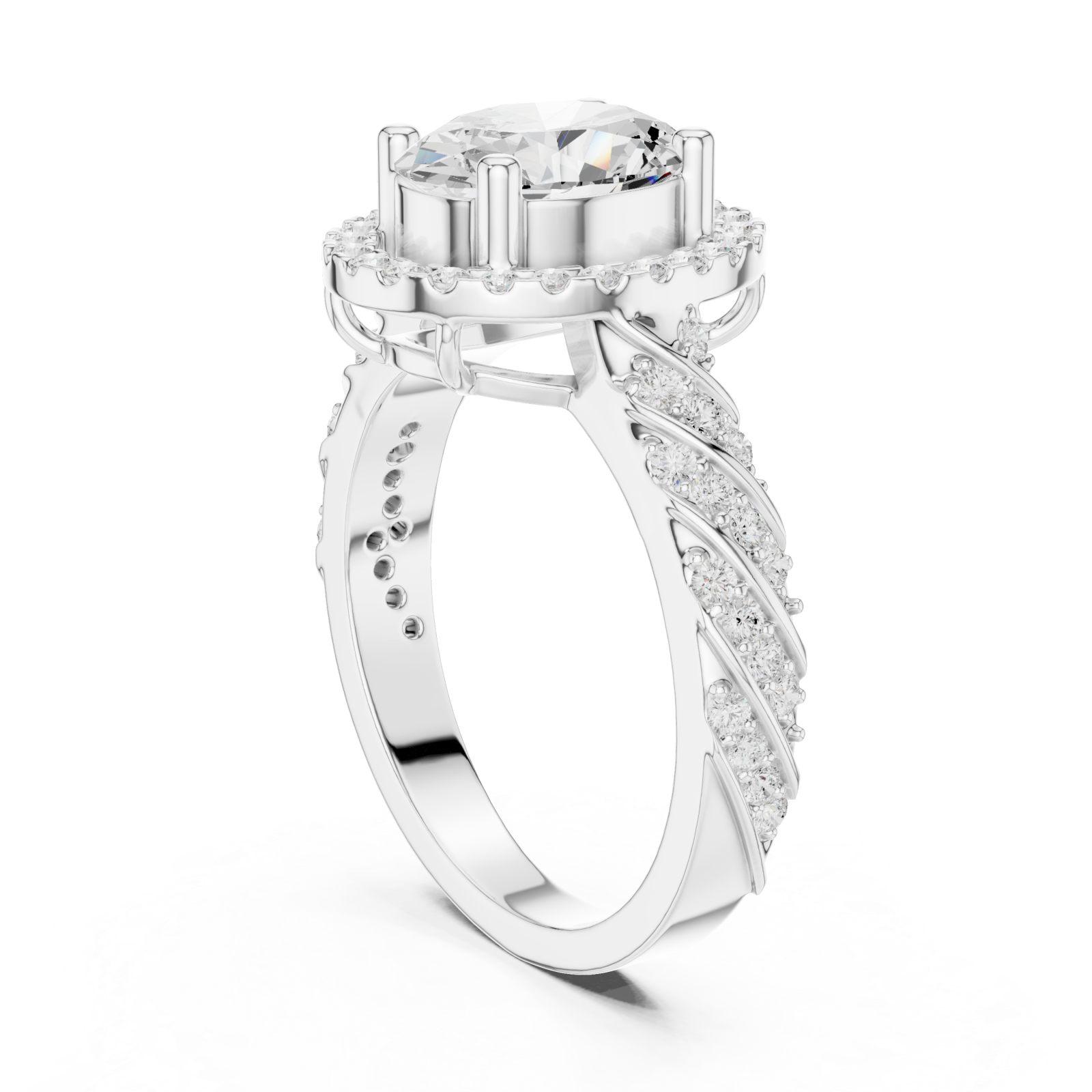  White Gold Enchanted Spiral Solitaire Statement Ring Left View