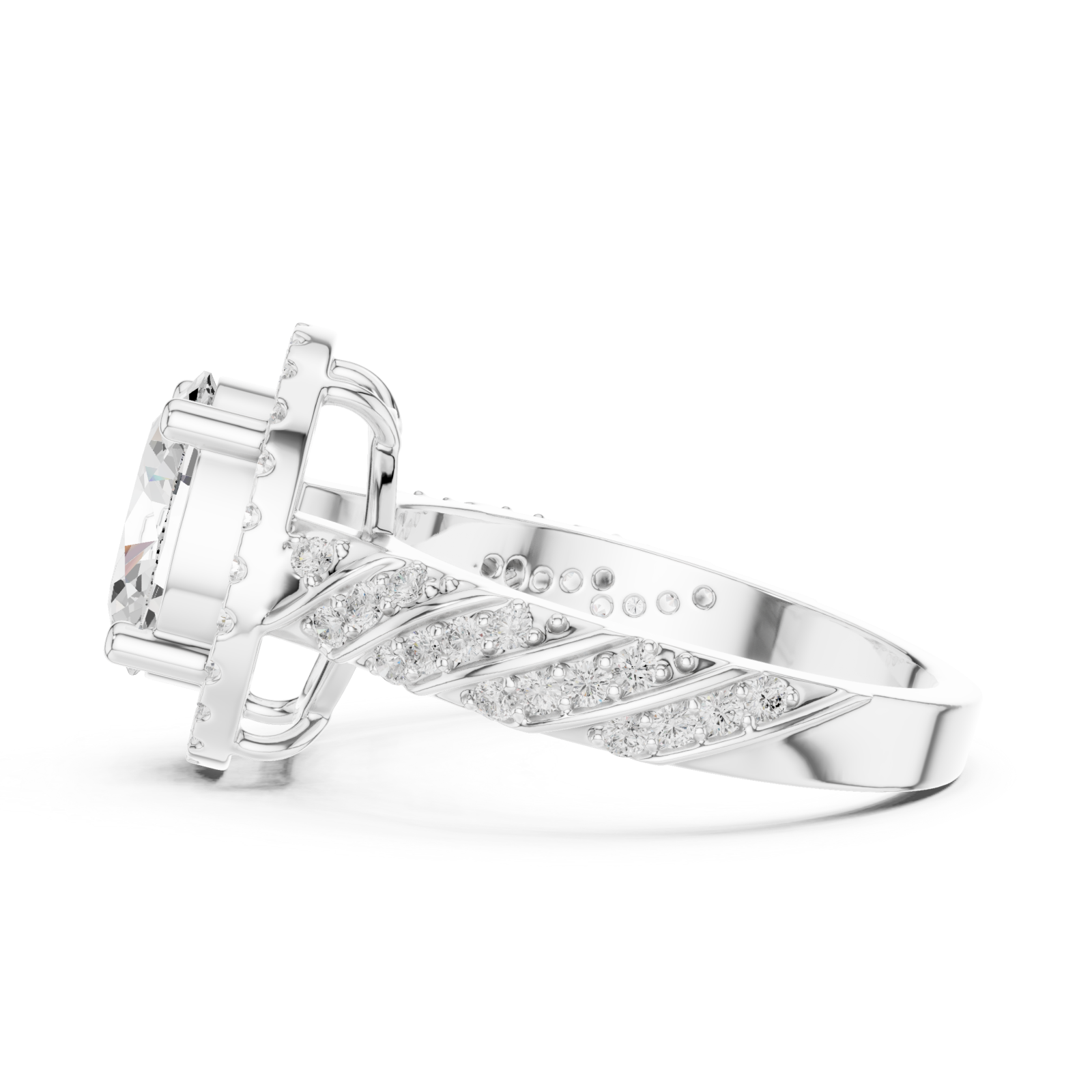 White Gold Enchanted Spiral Solitaire Statement Ring Side View