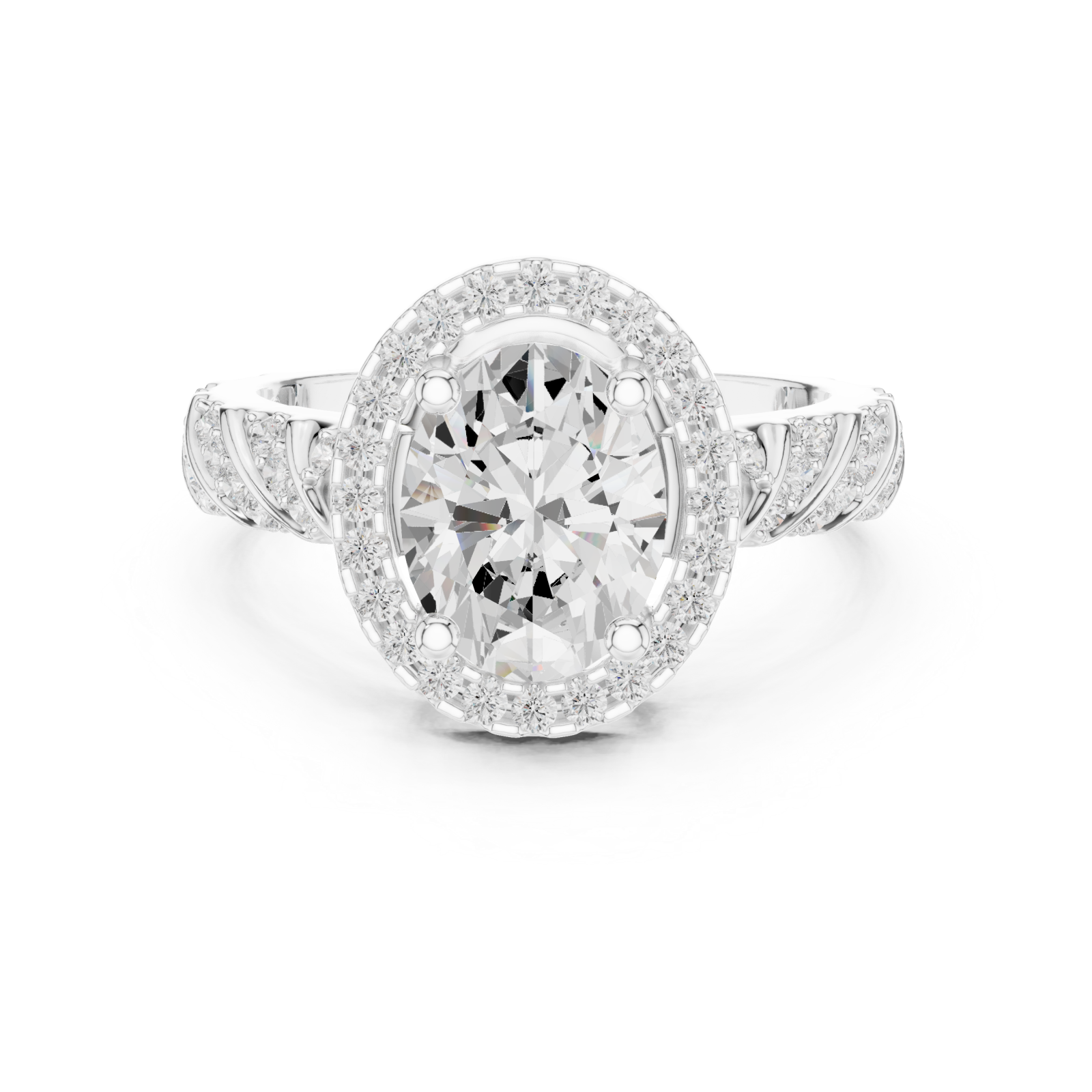  White Gold Enchanted Spiral Solitaire Statement Ring Front View