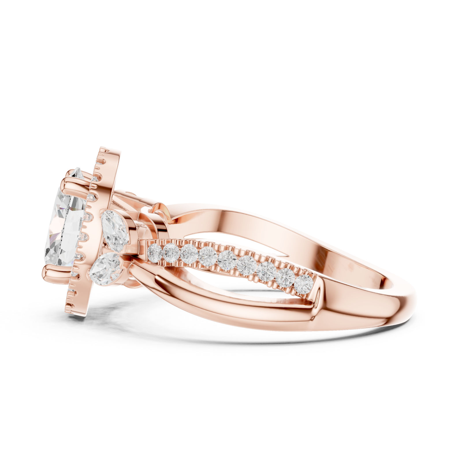  Rose Gold Celestial Illusion Ornate Band Ring Side View