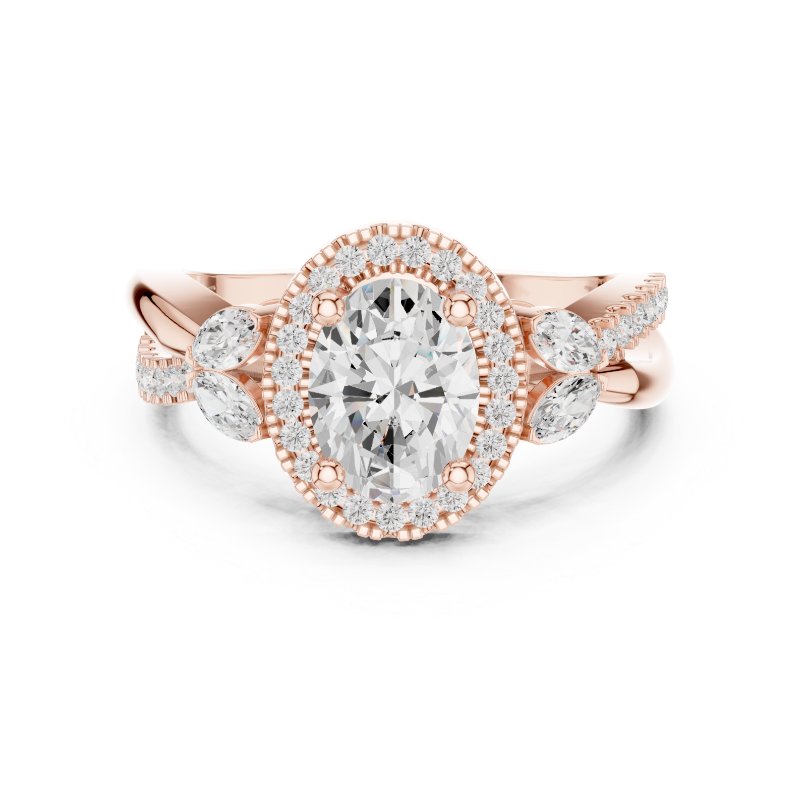  Rose Gold Celestial Illusion Ornate Band Ring Front View