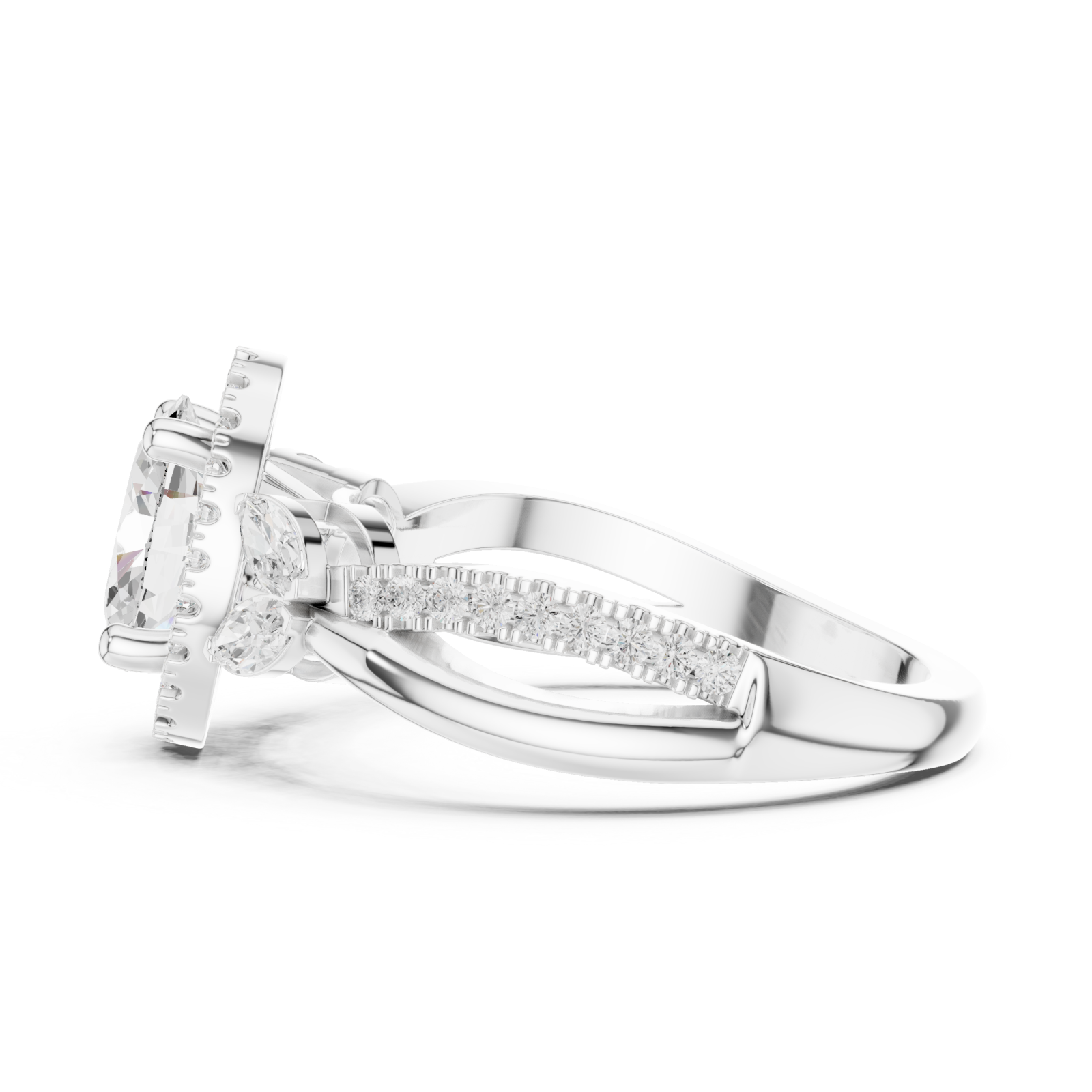  White Gold Celestial Illusion Ornate Band Ring Side View