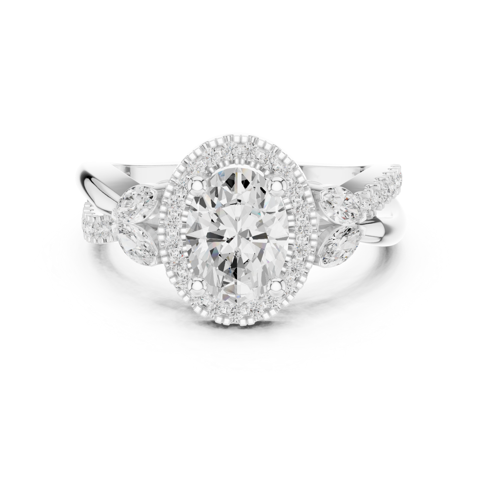  White Gold Celestial Illusion Ornate Band Ring Front View