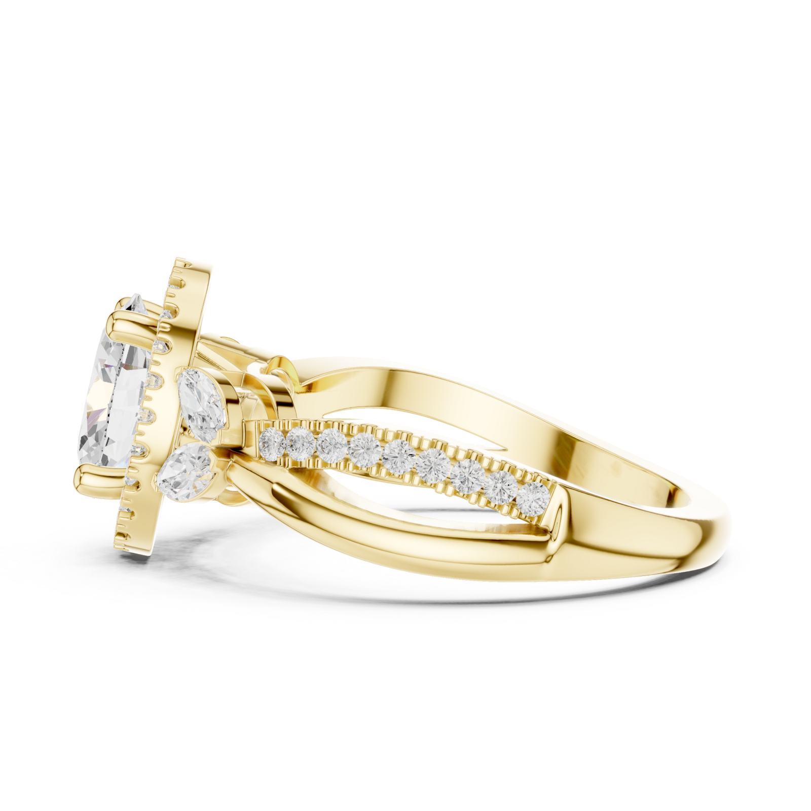  Gold Celestial Illusion Ornate Band Ring Side View