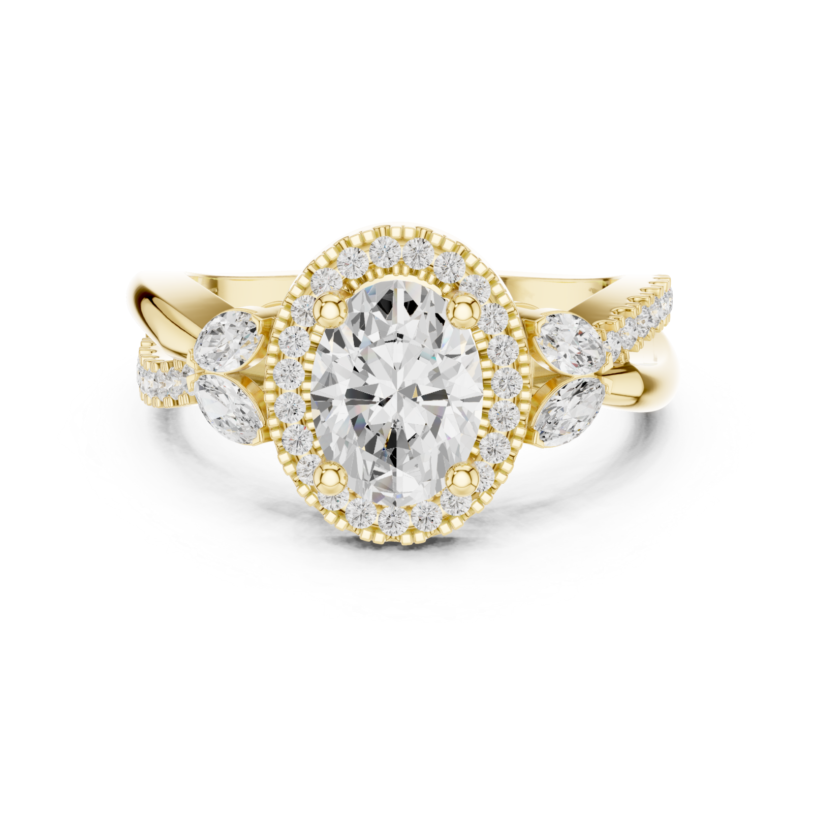  Gold Celestial Illusion Ornate Band Ring Front View