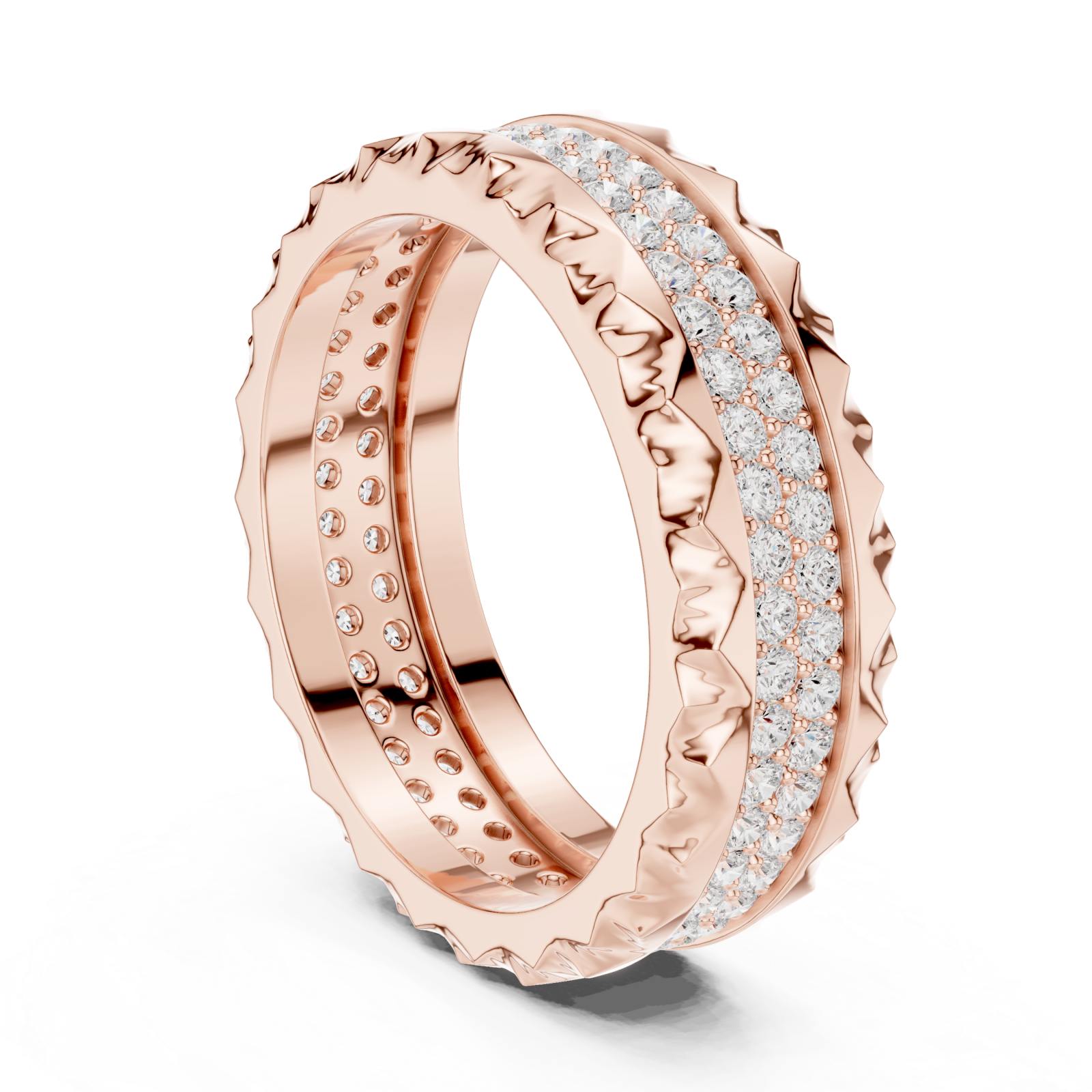 Rose Gold Serene Rippled Edge Stacking Band Left View