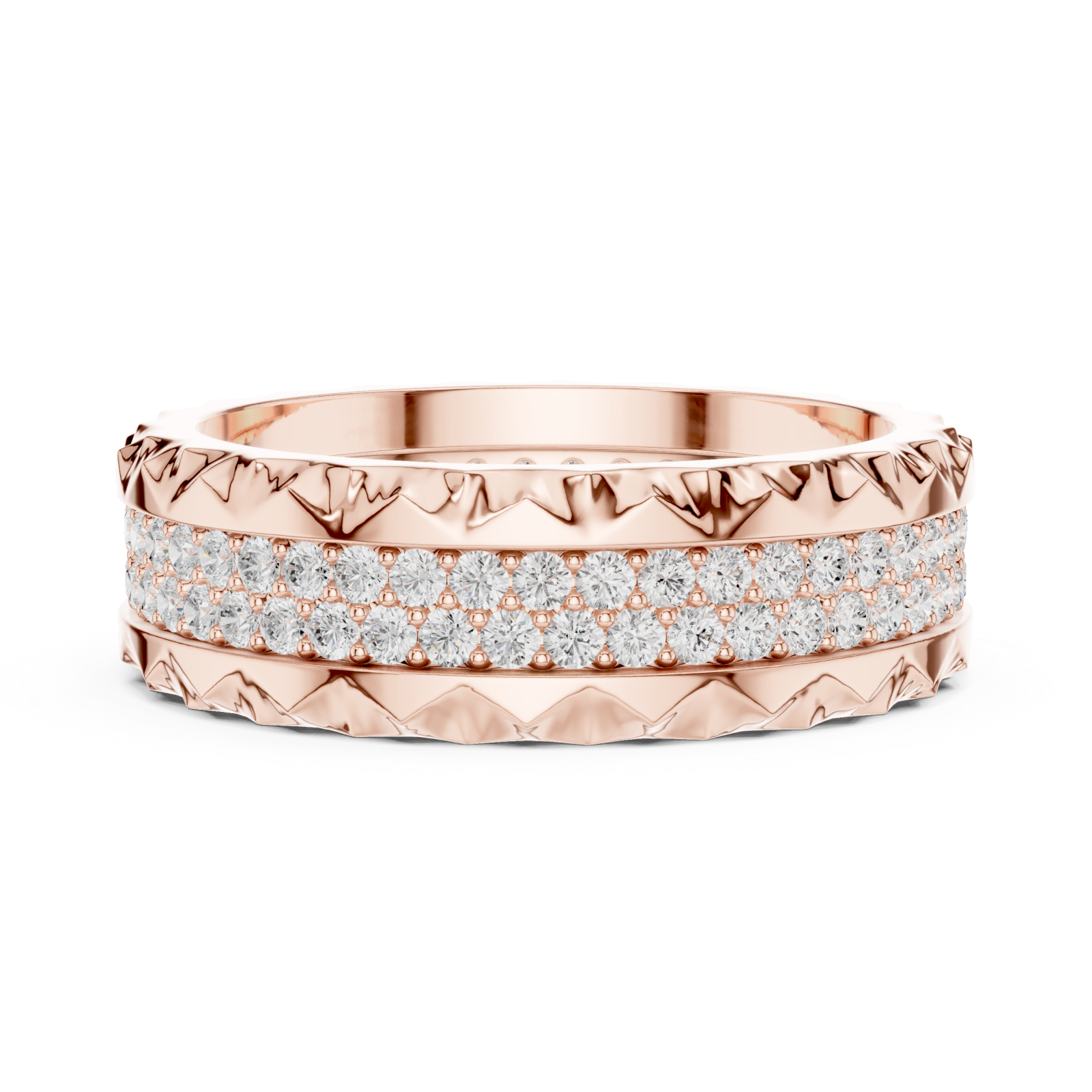  Rose Gold Serene Rippled Edge Stacking Band Side View