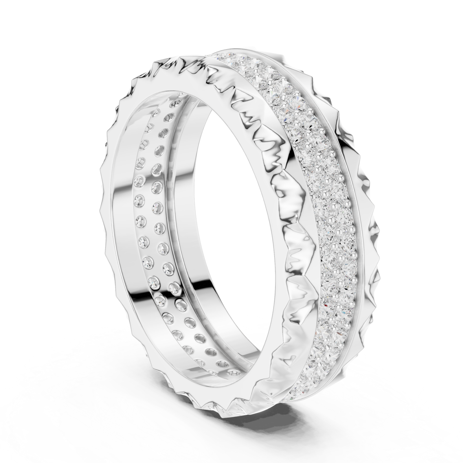  White Gold Serene Rippled Edge Stacking Band Left View