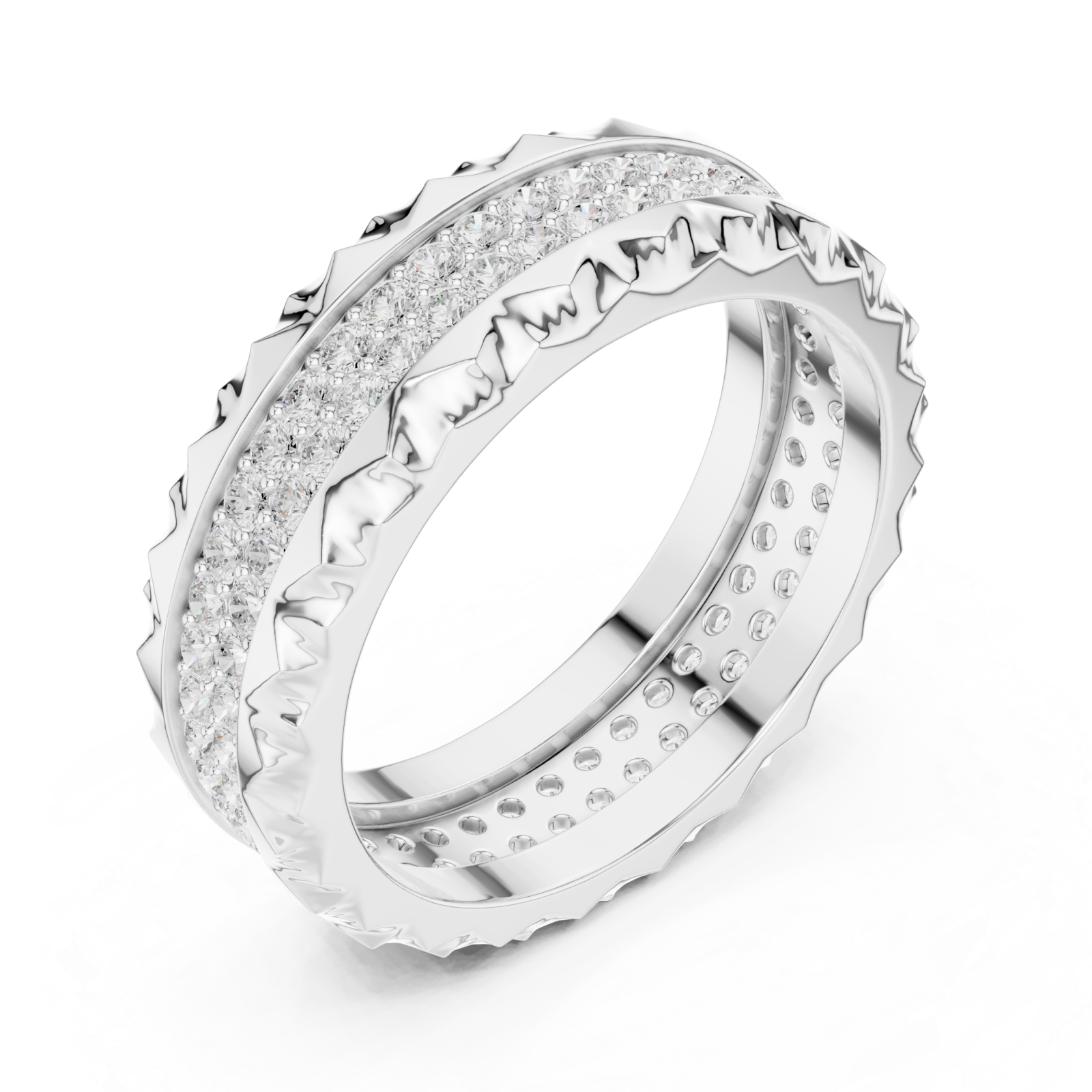  White Gold Serene Rippled Edge Stacking Band Right View