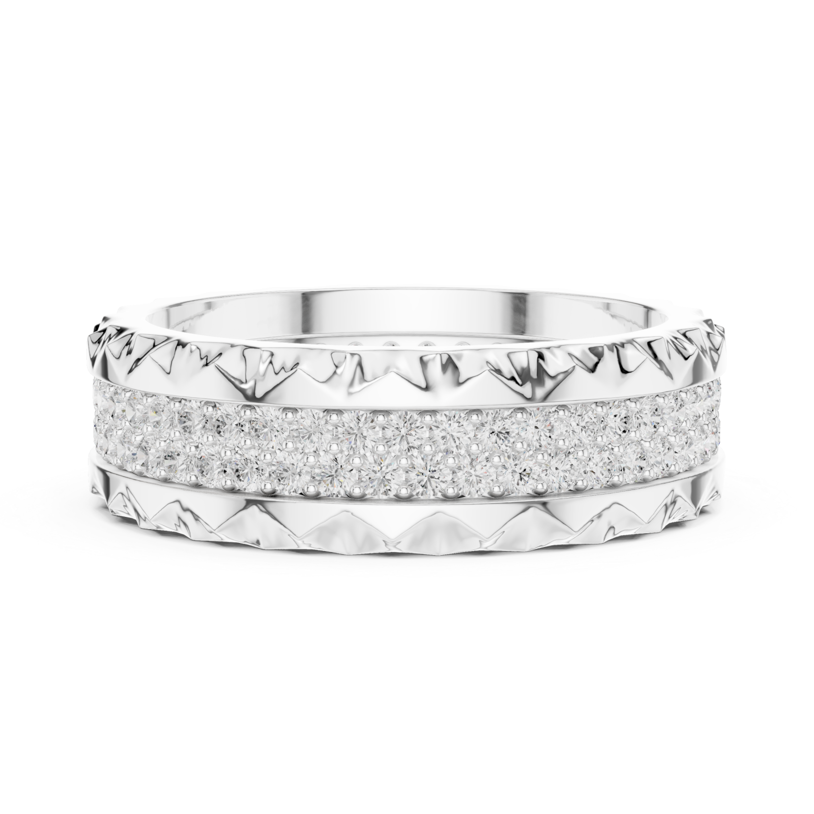  White Gold Serene Rippled Edge Stacking Band Side View