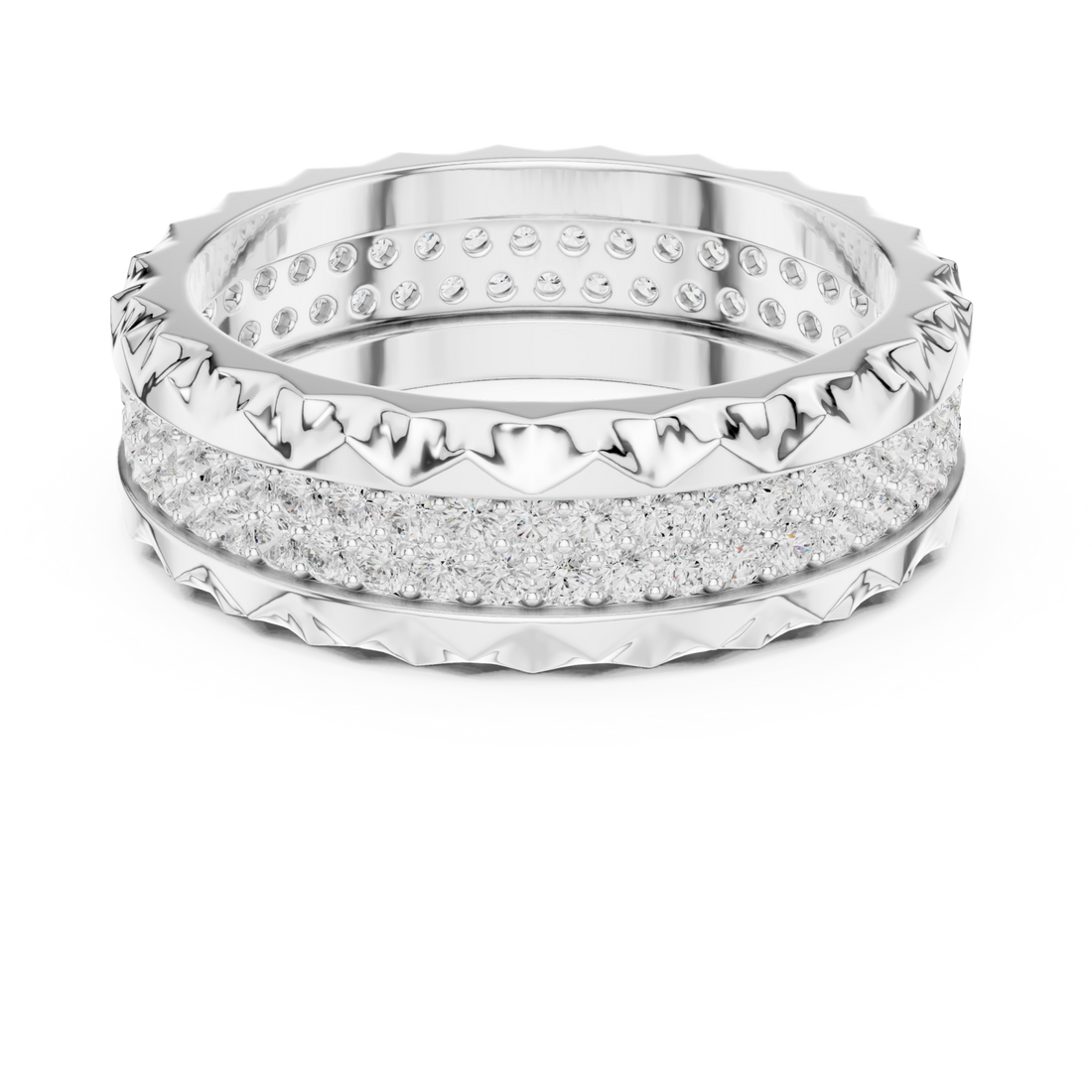  White Gold Serene Rippled Edge Stacking Band Right View