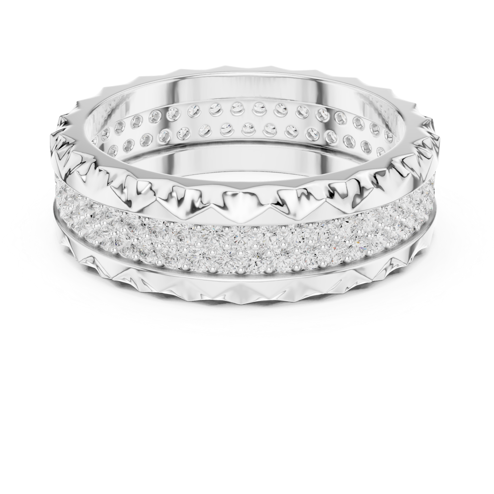  White Gold Serene Rippled Edge Stacking Band Front View