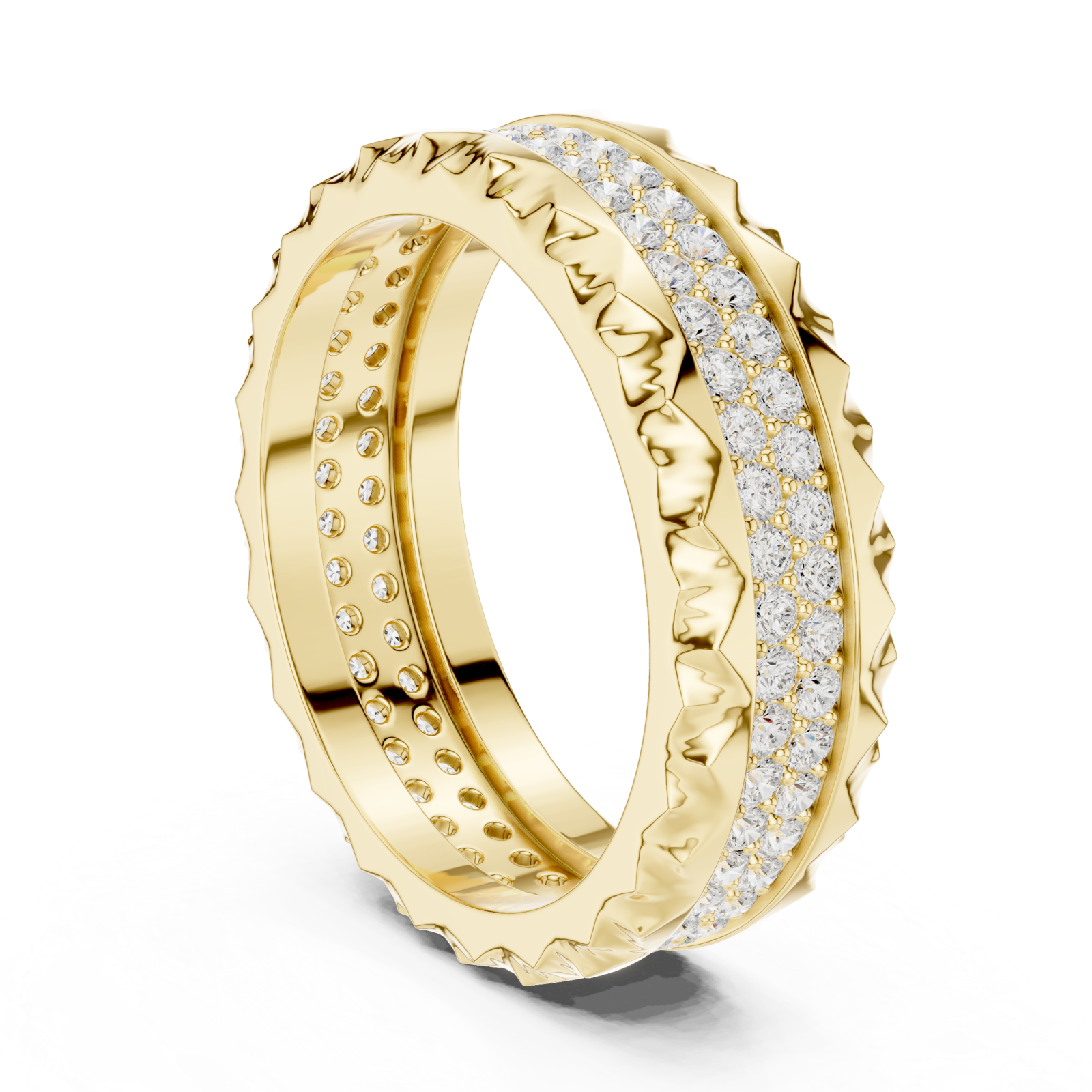  Gold Serene Rippled Edge Stacking Band Left View