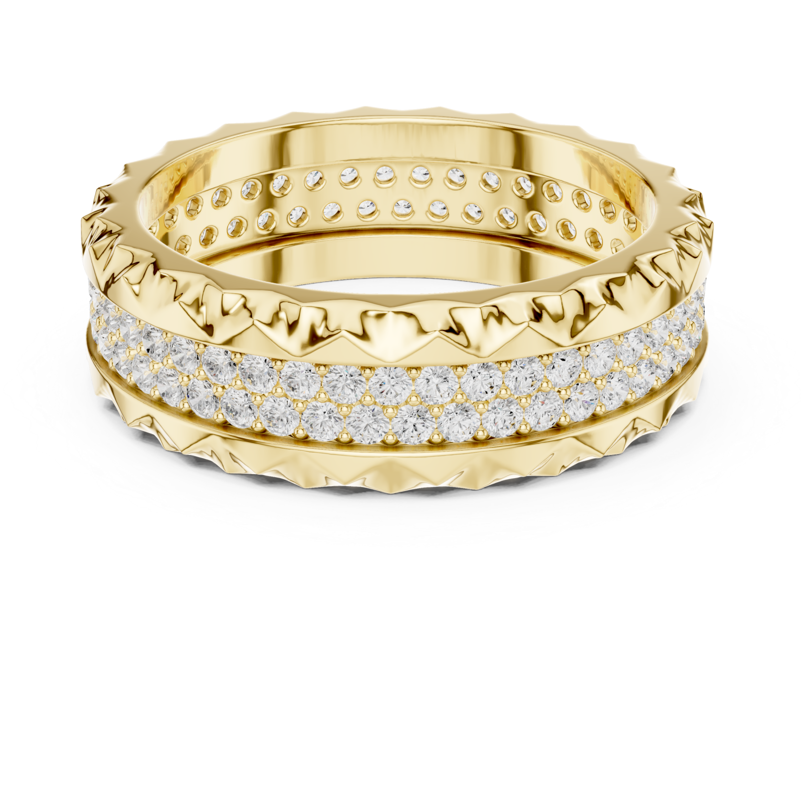  Gold Serene Rippled Edge Stacking Band Front View