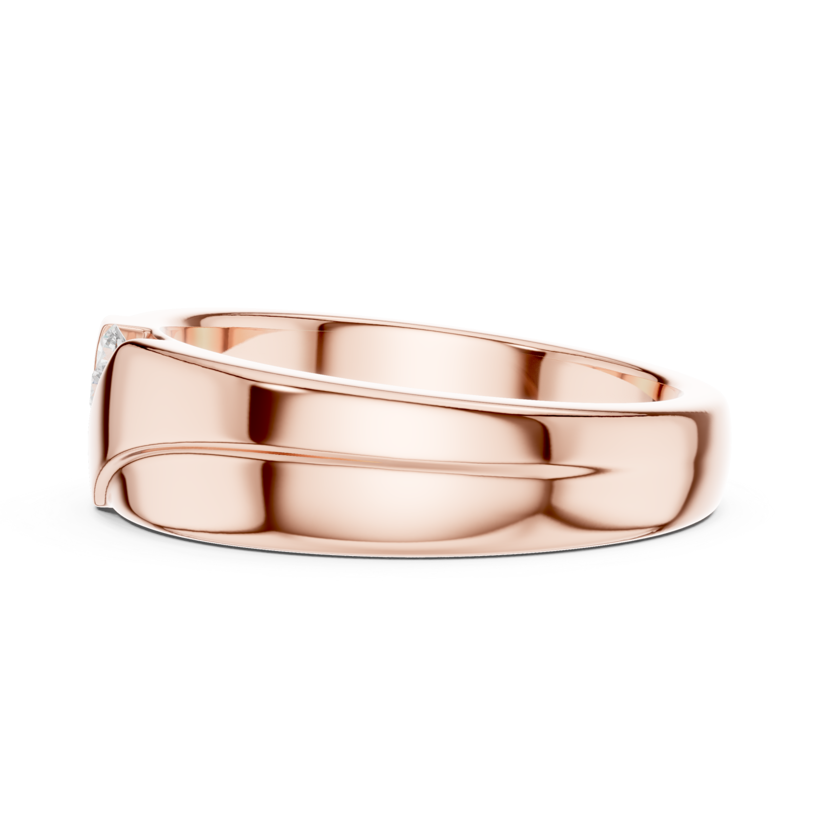  Rose Gold Sculpted Modernist Accent Band Ring Side View