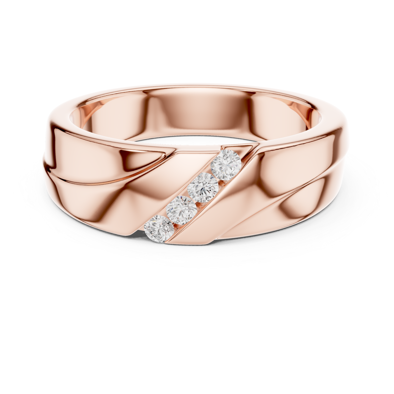  Rose Gold Sculpted Modernist Accent Band Ring Front View