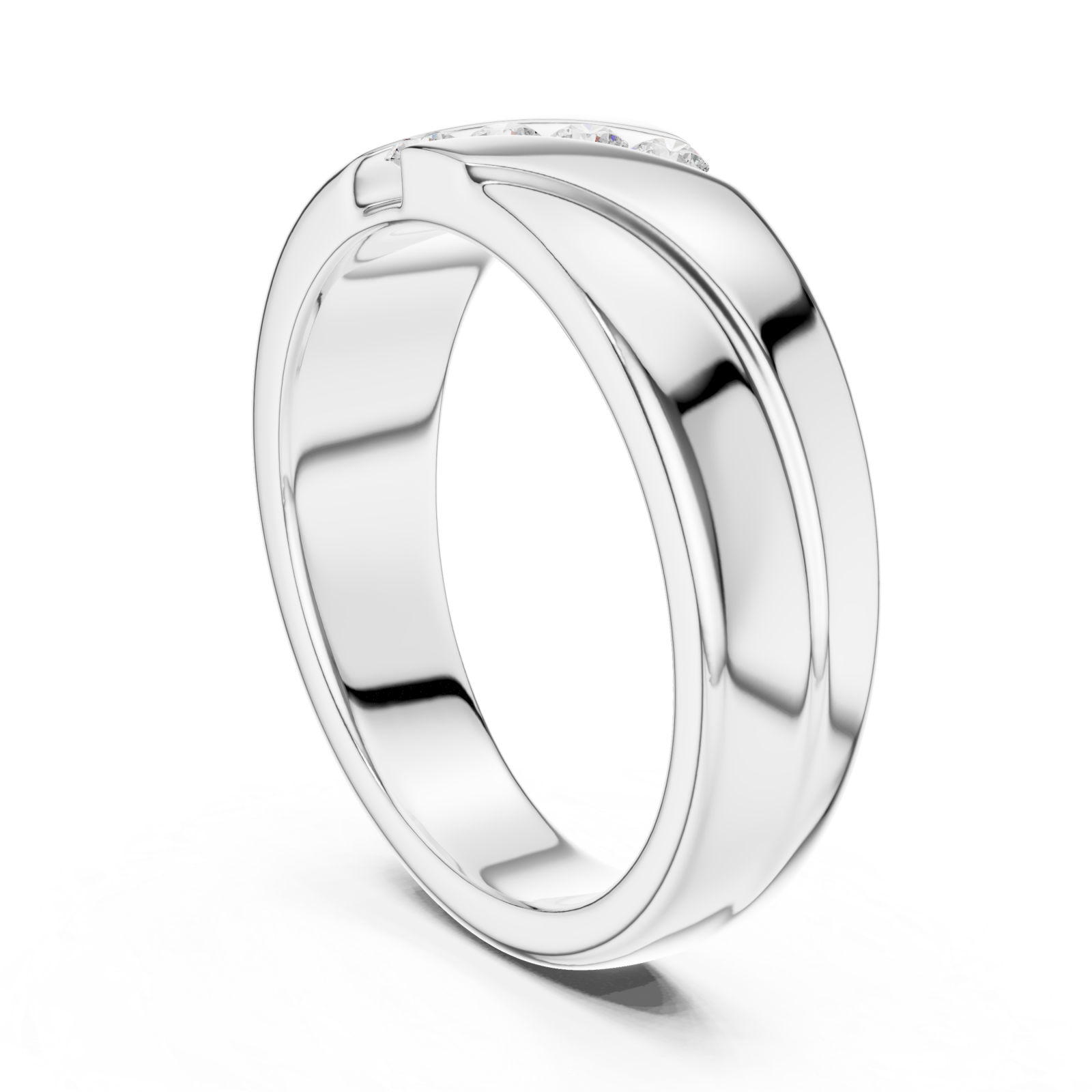  White Gold Sculpted Modernist Accent Band Ring Left View