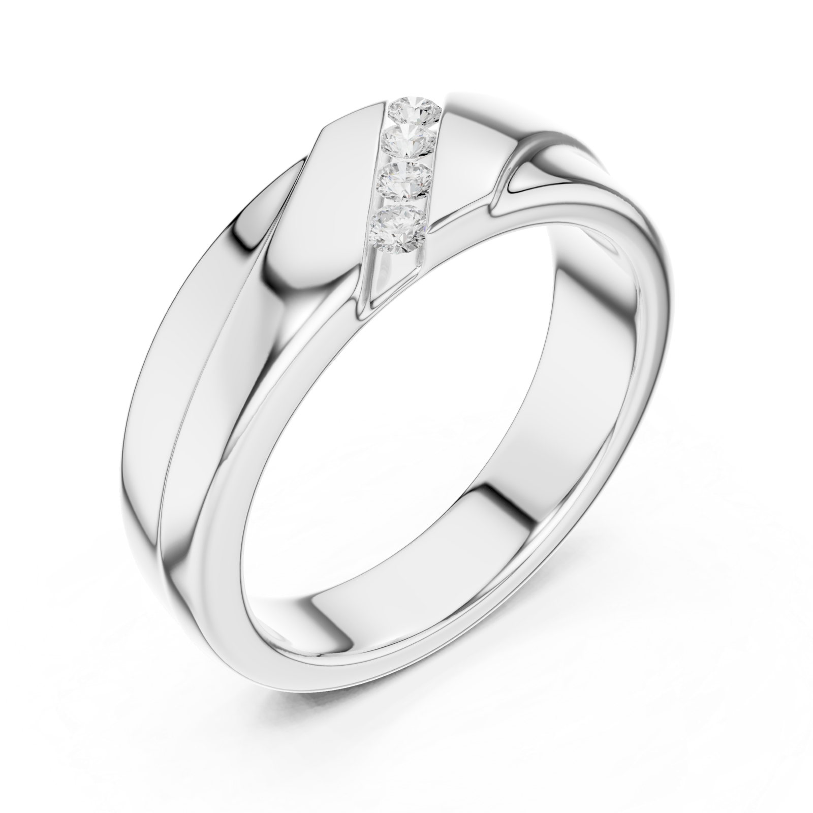  White Gold Sculpted Modernist Accent Band Ring Right View