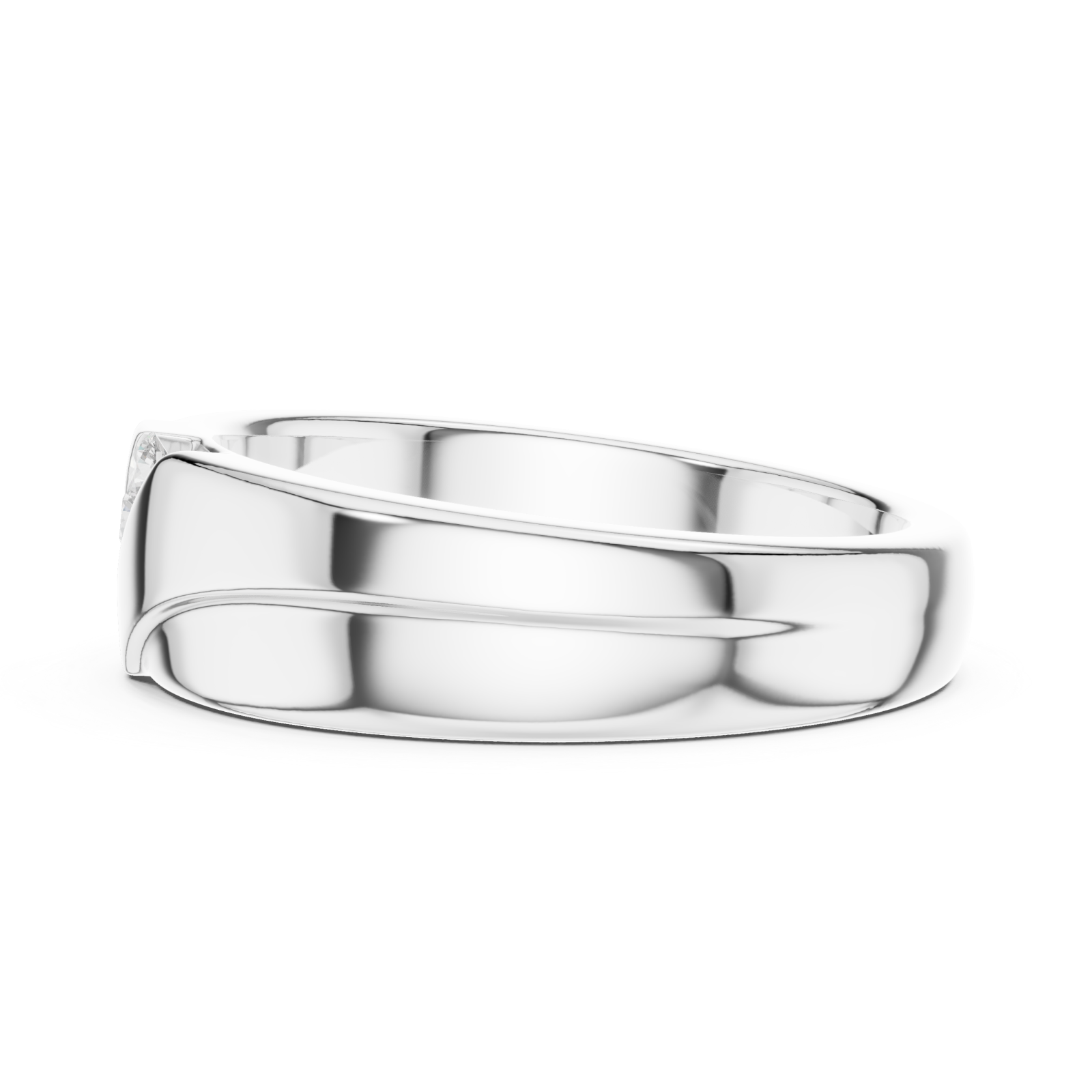  White Gold Sculpted Modernist Accent Band Ring Side View