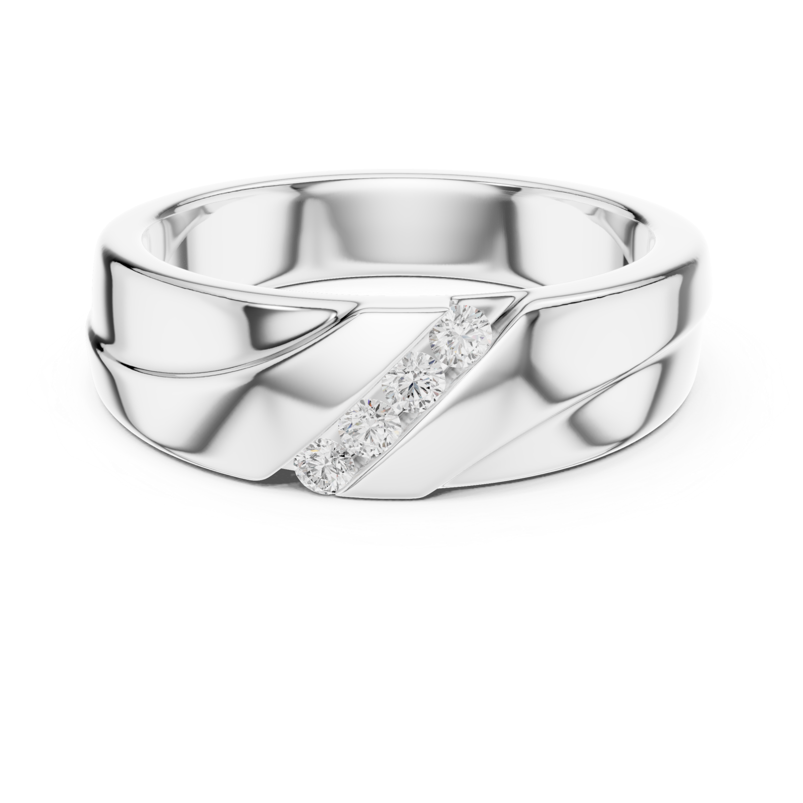  White Gold Sculpted Modernist Accent Band Ring Front View