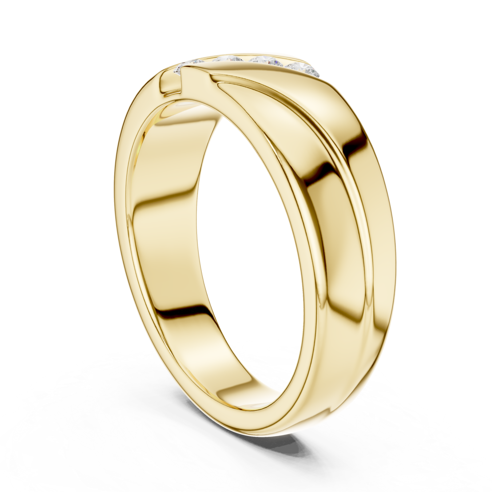  Gold Sculpted Modernist Accent Band Ring Left View