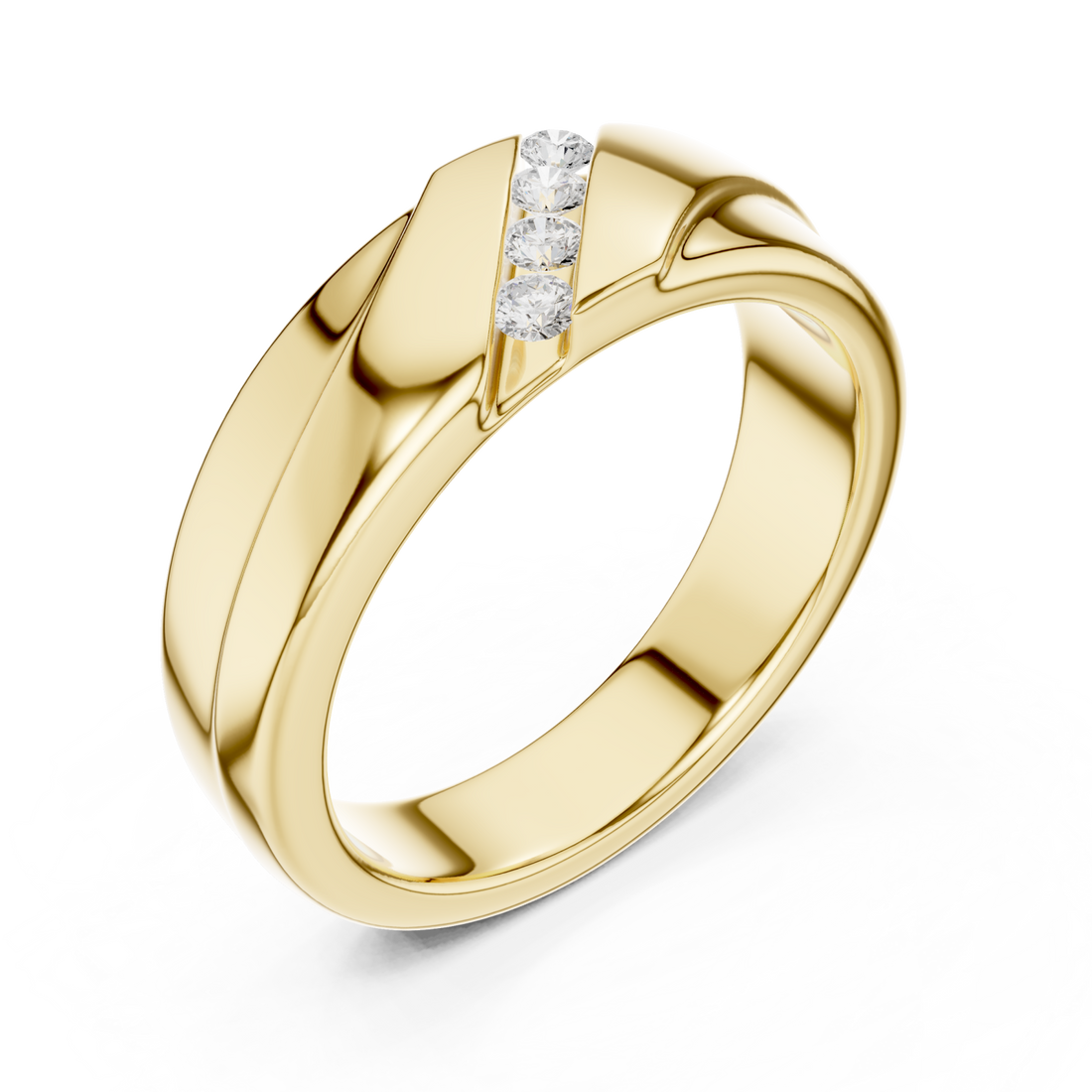 Gold Sculpted Modernist Accent Band Ring Right View