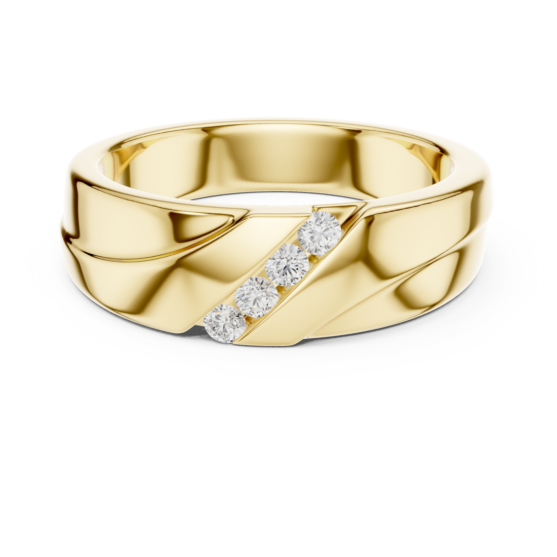 Gold Sculpted Modernist Accent Band Ring Right View