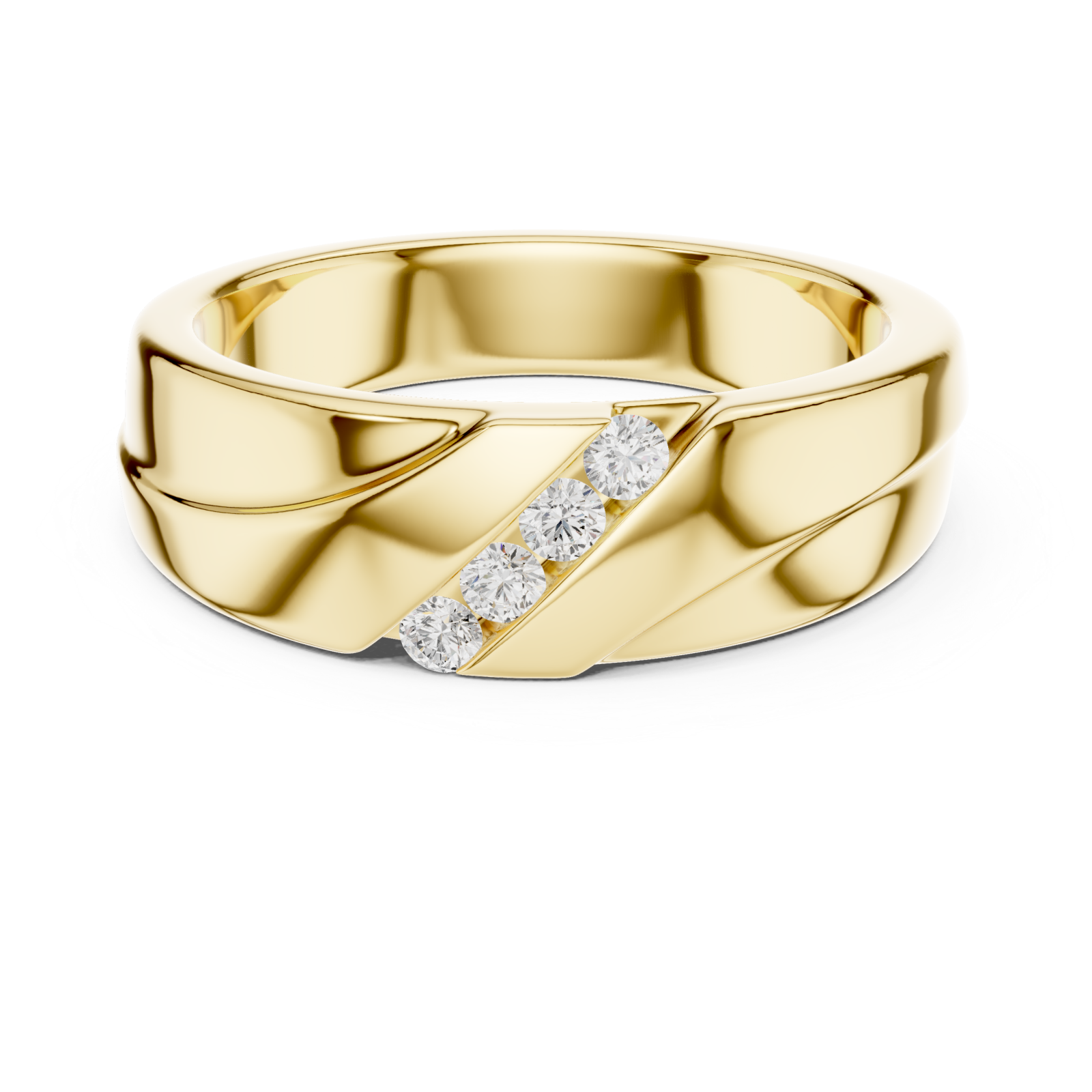  Gold Sculpted Modernist Accent Band Ring Front View