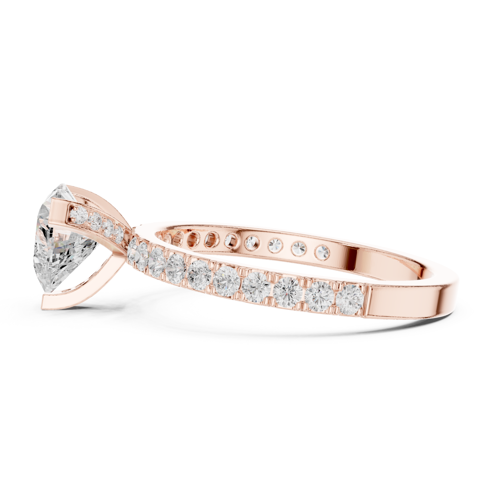  Rose Gold Timeless Embrace Heart Accent Engagement Ring Side View