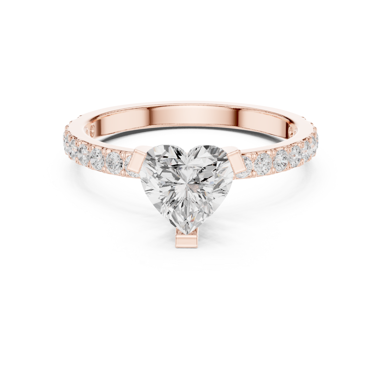  Rose Gold Timeless Embrace Heart Accent Engagement Ring Front View
