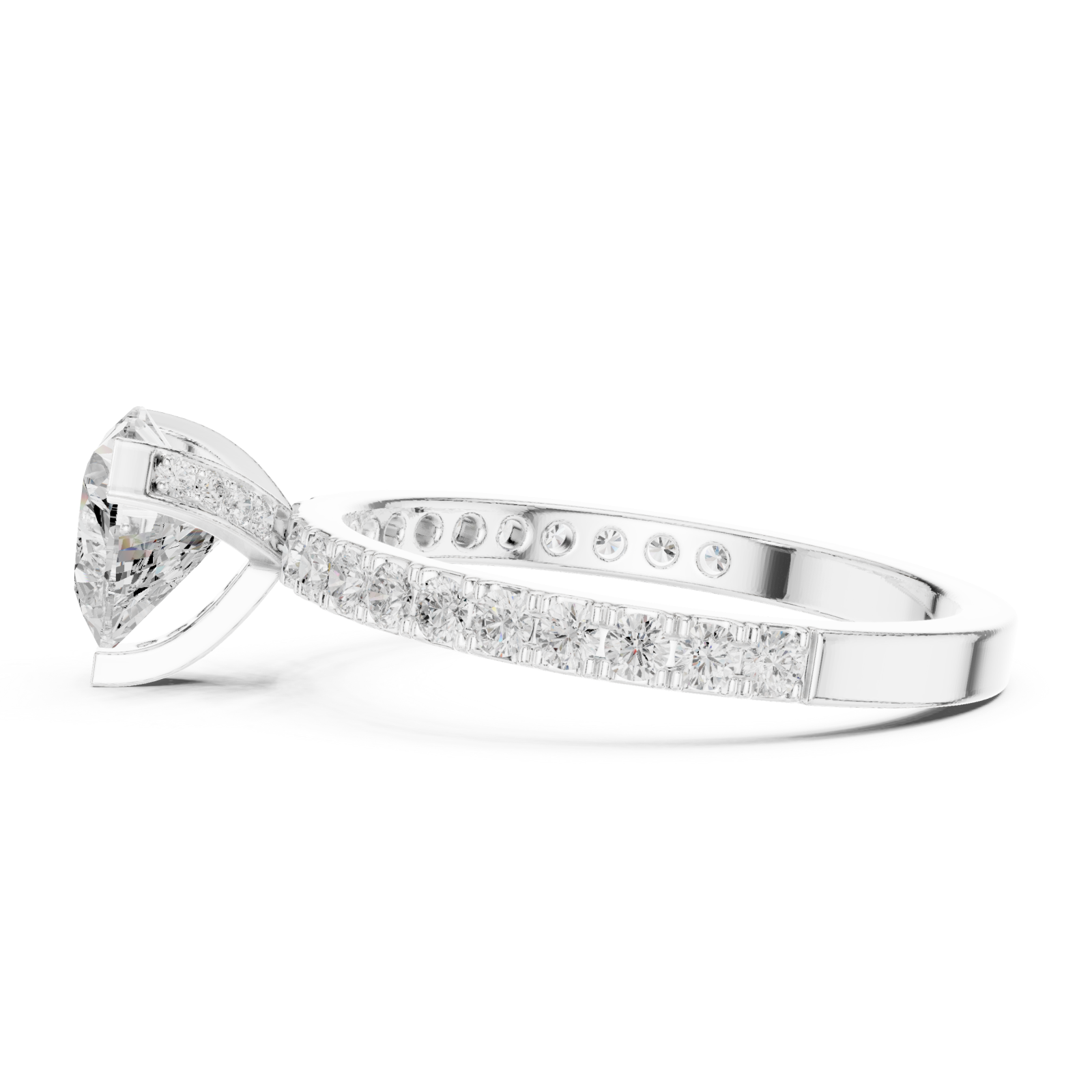  White Gold Timeless Embrace Heart Accent Engagement Ring Side View